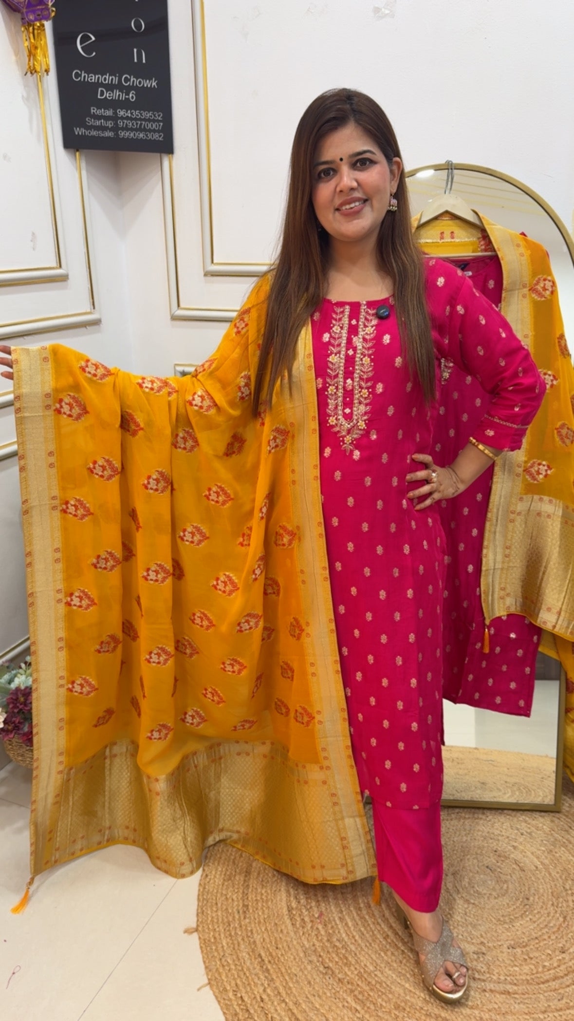 Ready to wear partywear pure organza silk full weaved suit with meenakari weaved contrasting organza silk full length dupatta GF 754