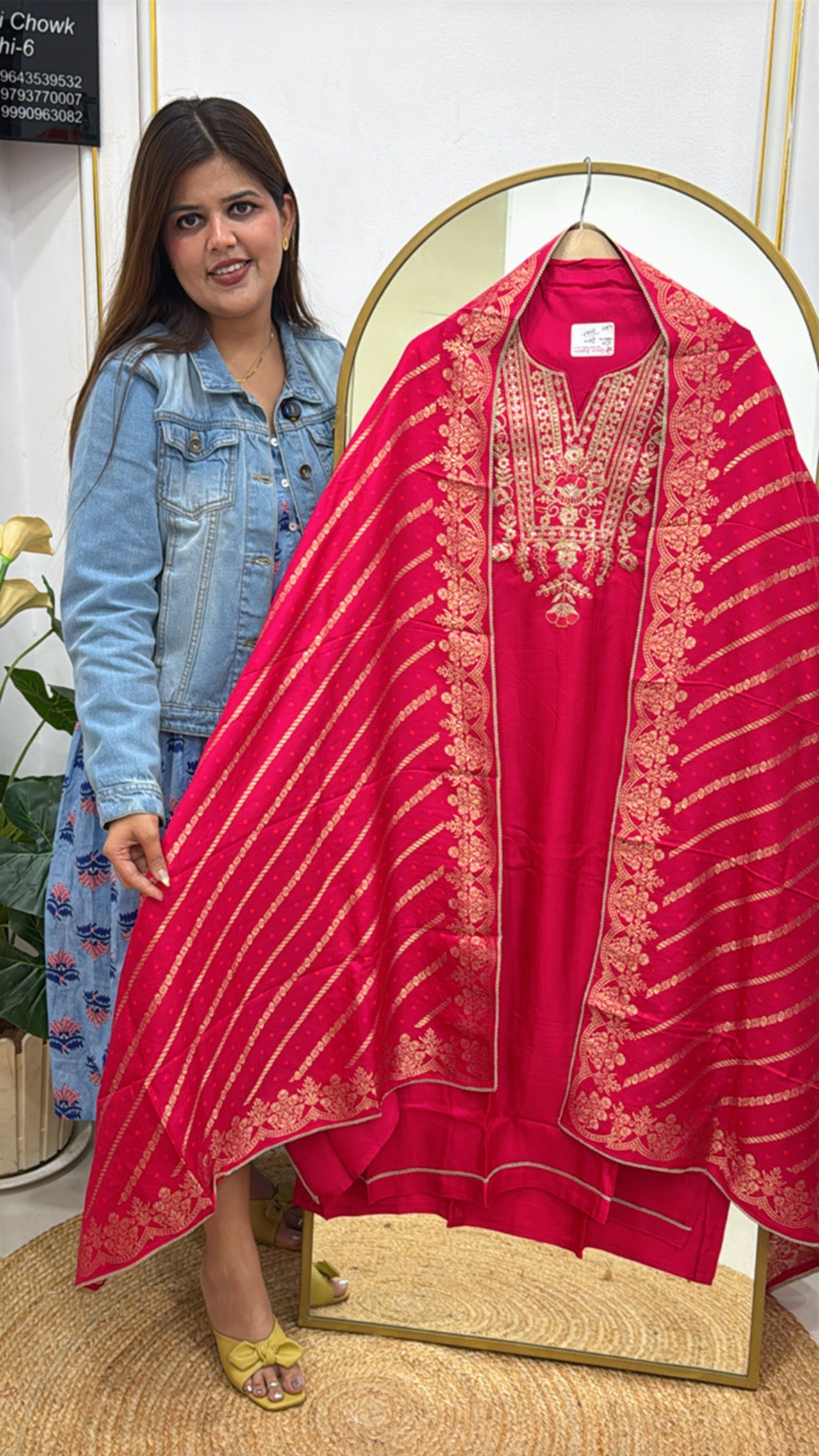 Festival Special Pure Silk Unstitched Suit with Zardozi Neck Detailing &amp; Weaved Banarasi Dupatta GF 306