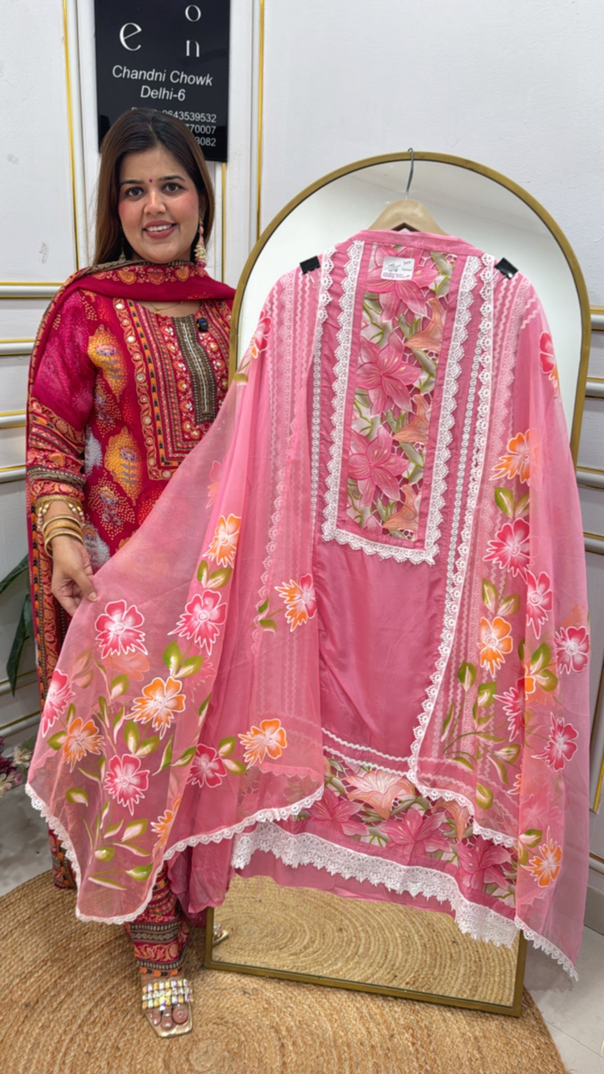 Designer applique cut work very soothing colours soft silk suit material with hand brush organza designer dupatta GF630