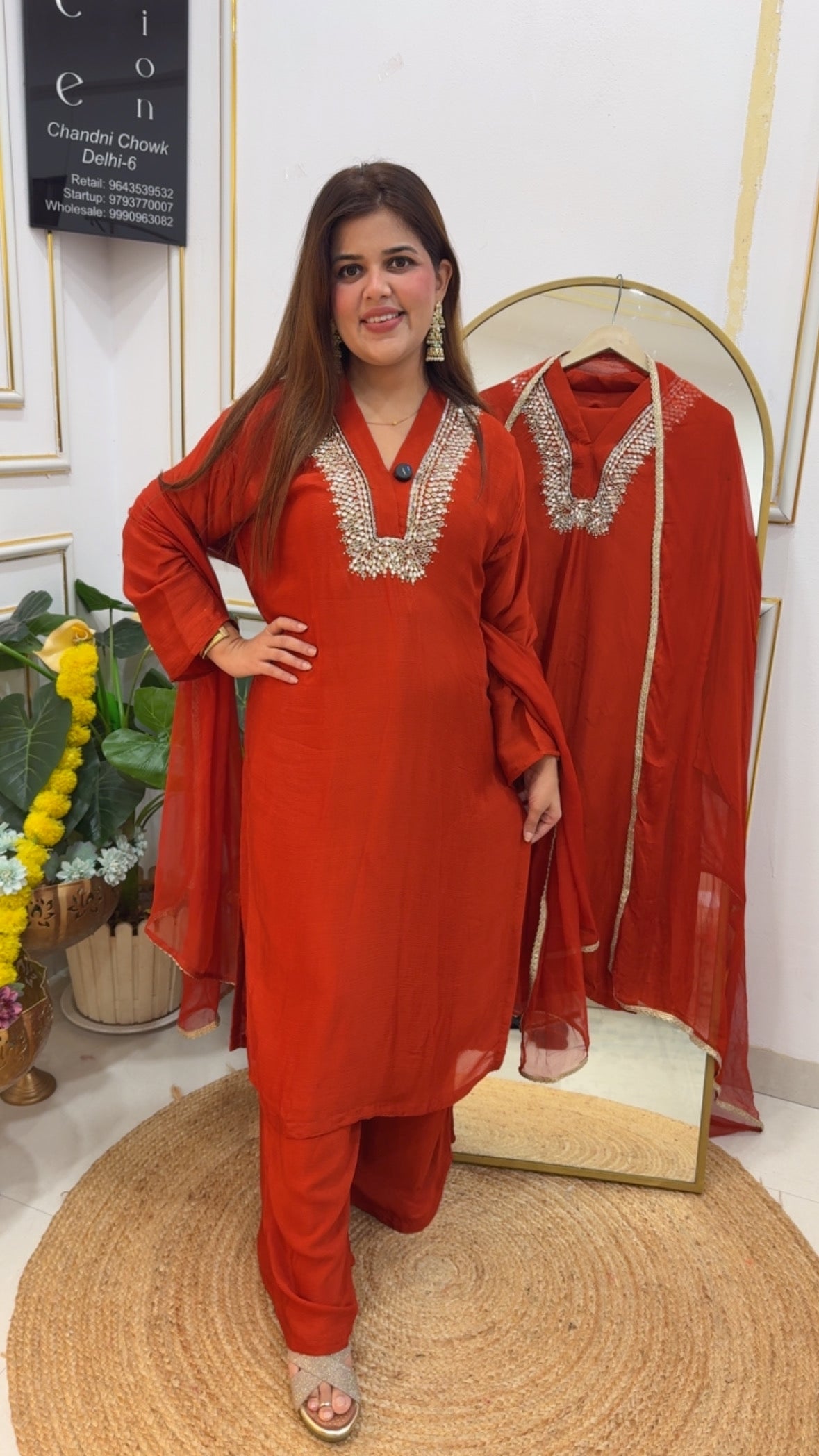 Ready to wear partywear pure chinnon handwork special cord set with dupatta (upto size 46)  GF694