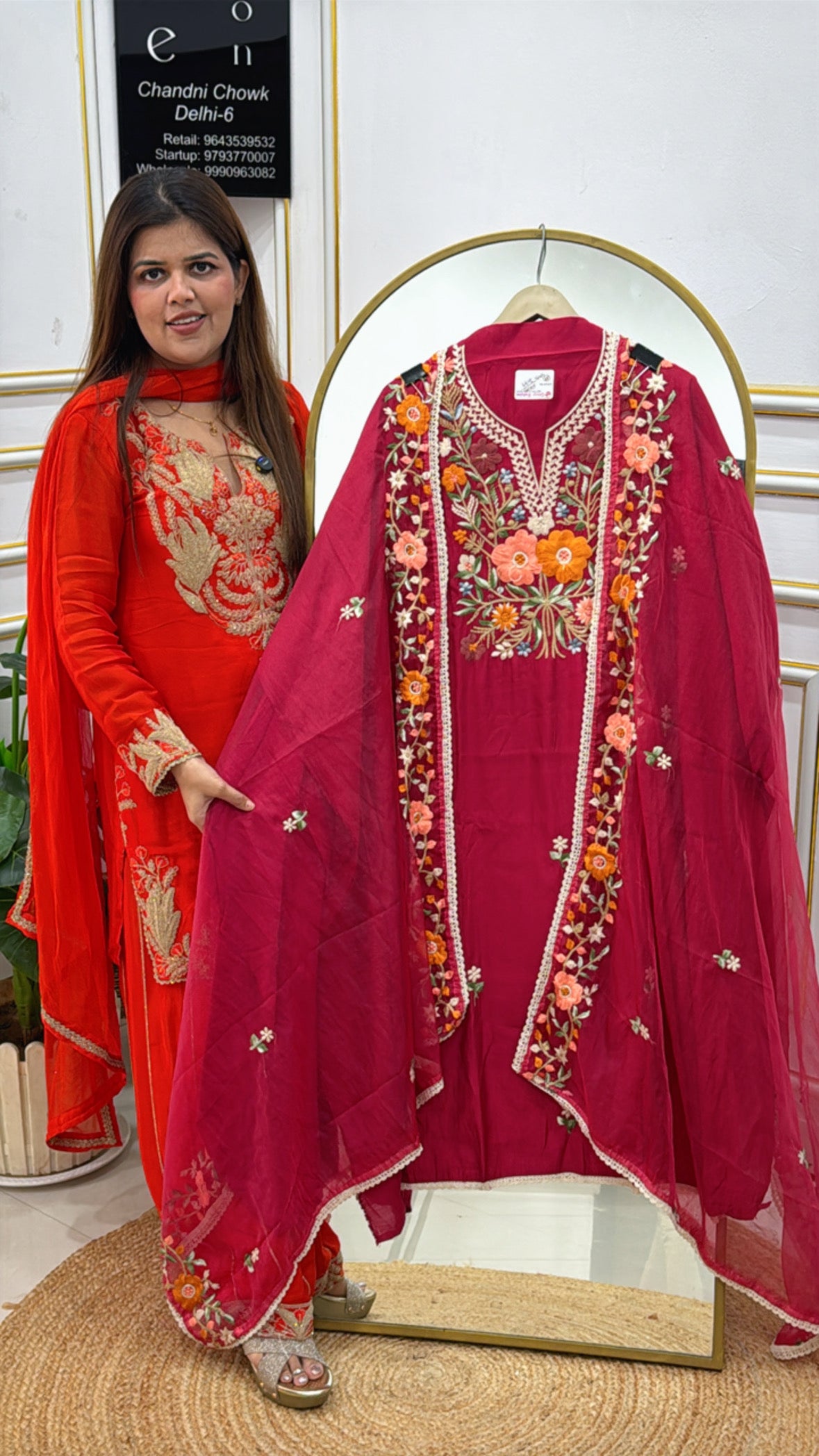 Elegant percian embroidery modal cotton suit material along with organza silk dupatta with 4 side percian embroidery GF504