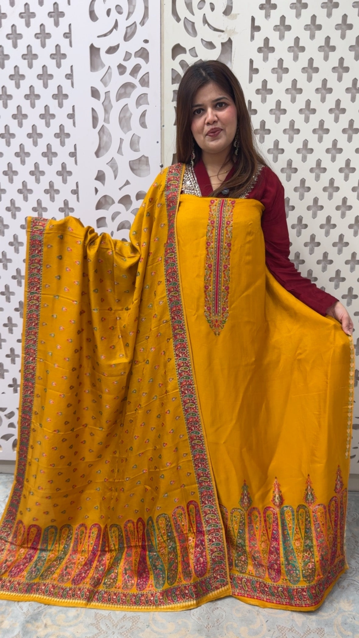 Full Of Glam Luxury Jama war  Raw Russian Silk weaved premium suit material with royal jam war dupatta GF809