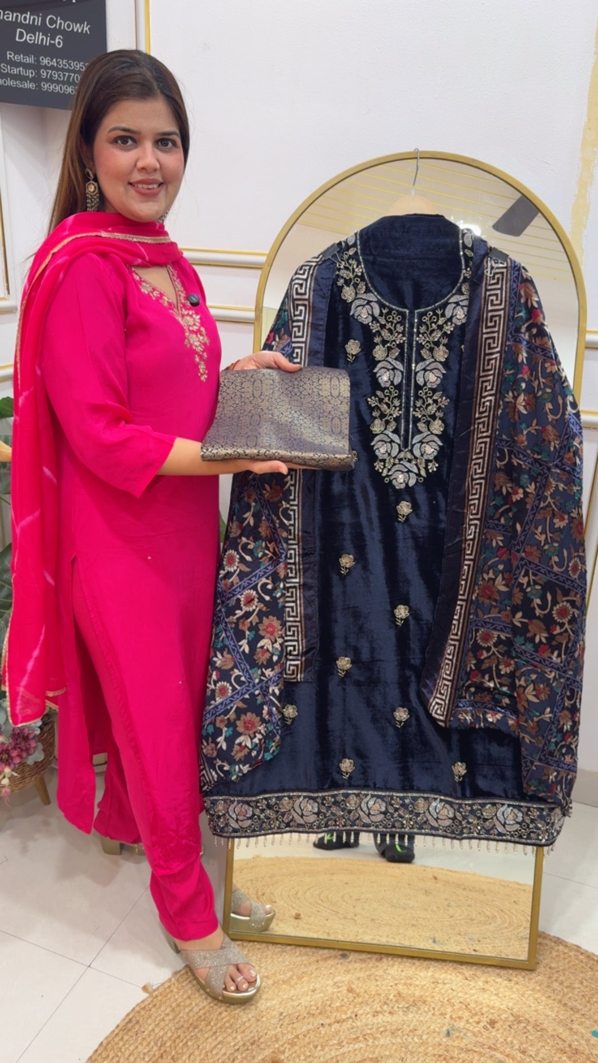 Latest Winter Royal Partywear Royal velvet handwork suit material along with Brasso dupatta and pure brocade bottom GF800