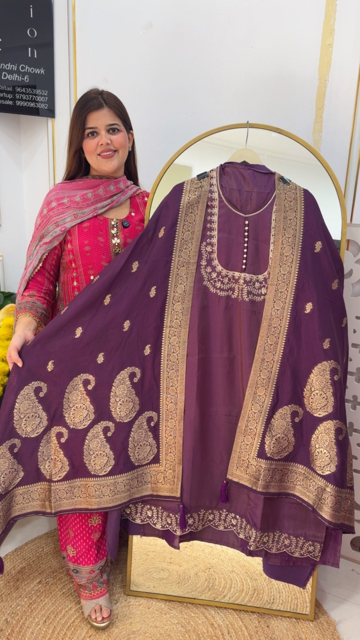 Wedding and partywear special soft silk suit material with finest neckwork detailing along with weaved banarasi dupatta GF716