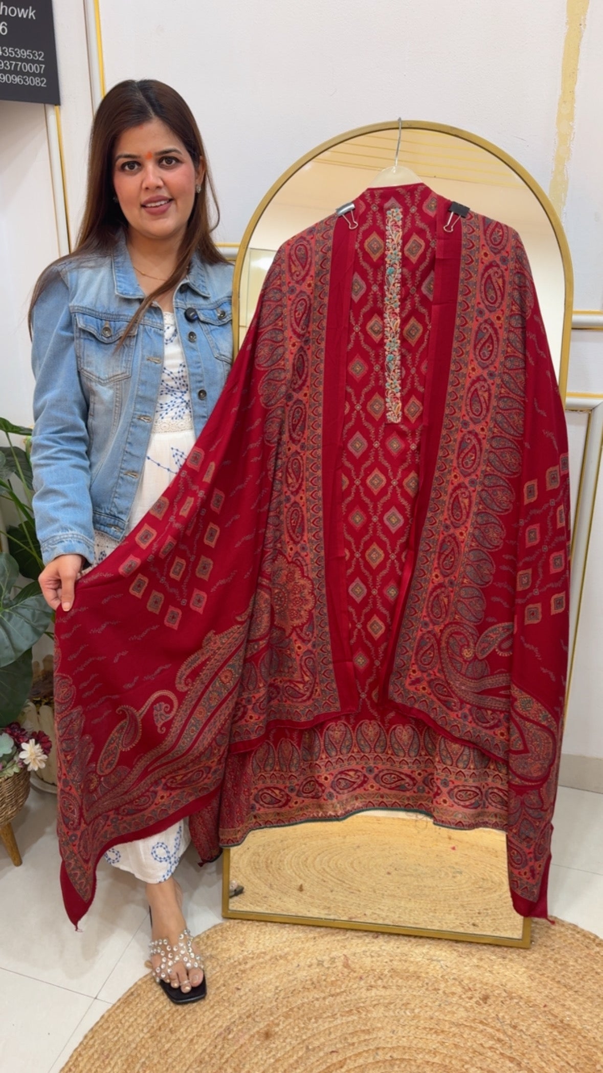 Huge demanded winter pashmina suit material with classy prints along with full length pashmina shawls and pashmina bottom GF794