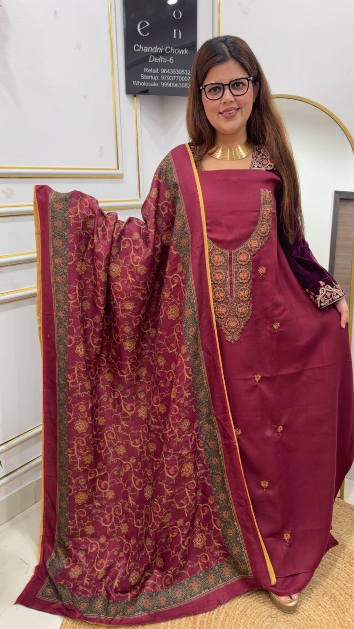 Huge demanded pure pashmina Kashmiri embroidery pashmina suit material with pashmina printed shawls GF882