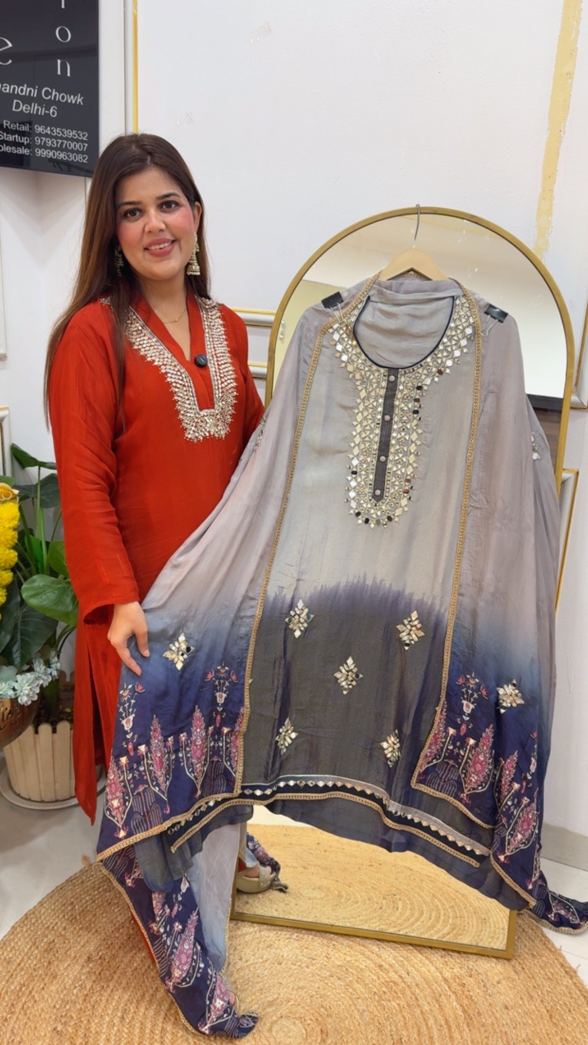 Partywear special mirror detailing ombre style designer suit material with designer dupatta GF699