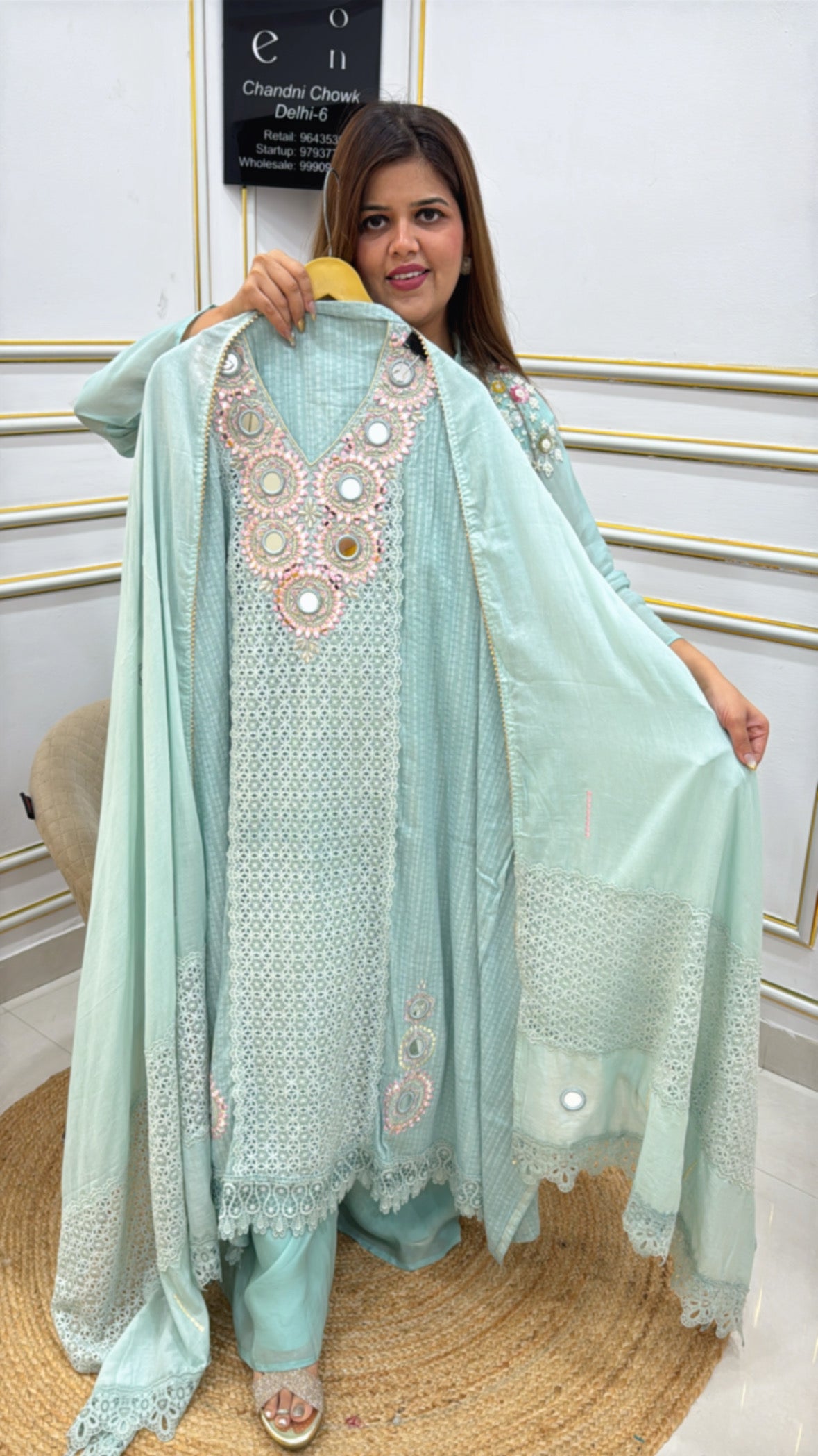 Pastel Mul Mul Unstitched Suit with Karachi Panel &amp; Real Mirror Work GF 272