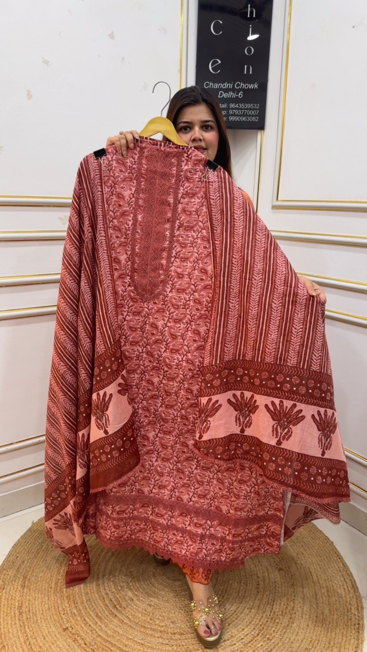 Pure cotton super Summerish casual cotton suit material along with pure cotton dupatta with printed cotton bottom GF1142 Brown