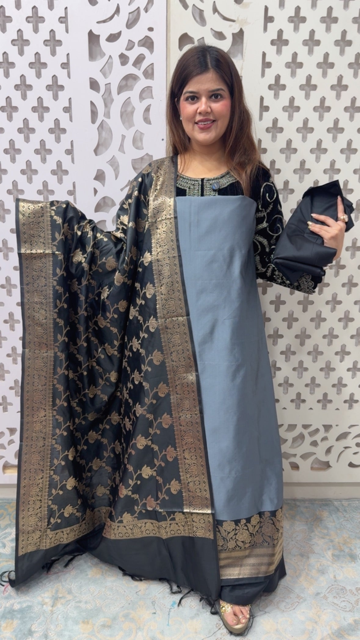 Full wedding vibes elegant and royal pure Mysore silk suit material with Mysore silk premium dupatta GF850