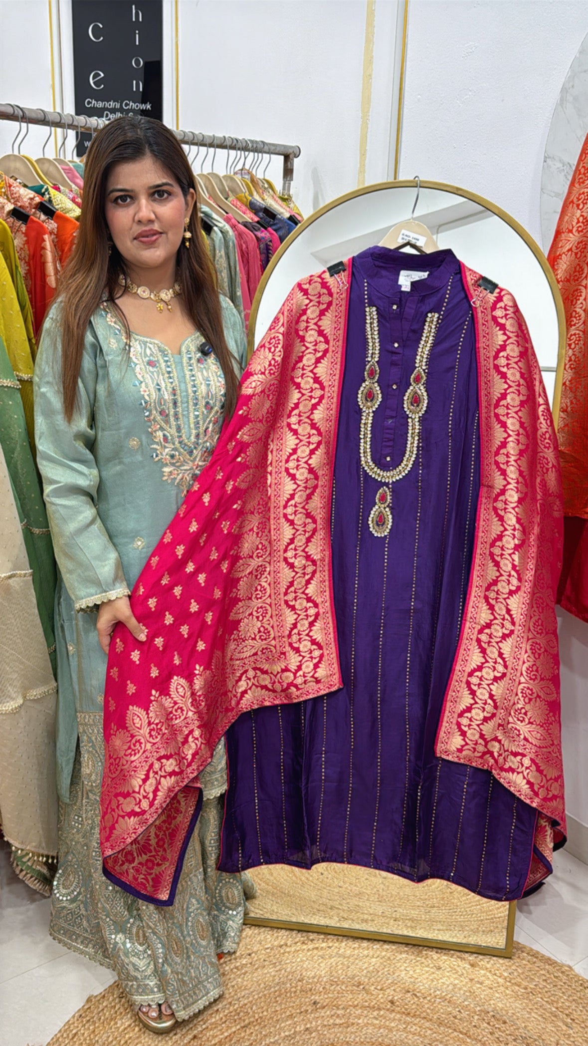 Karwa Chauth special best seller pure kundan designer silk suit material with contrasty banarasi silk dupatta GF566