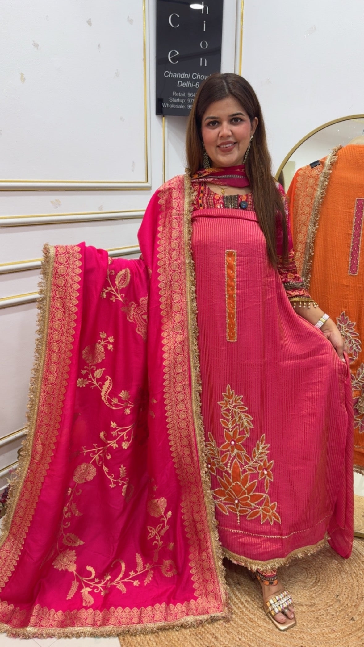 Festival and wedding special bright pure shimmer silk with handwork suit material with designer dupatta GF731