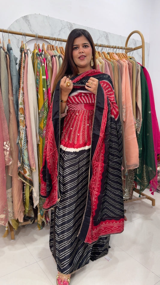 Premium pure gazzi silk super luxury gazzi printed suit material along with premium gazzi silk dupatta gf1207 Black