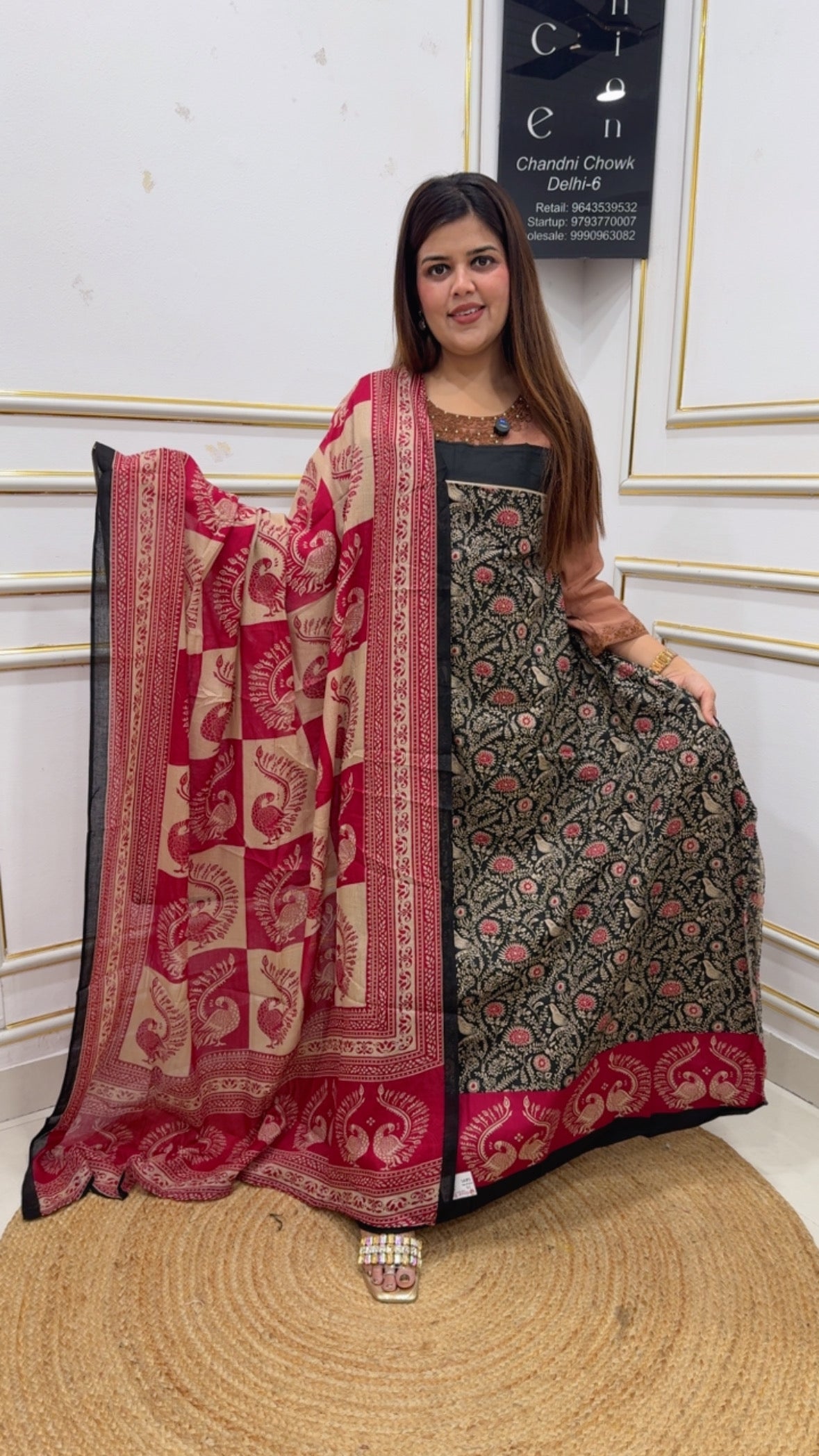 Pure cotton Maheshwari special printed unique cotton series along with full length beautifully printed cotton dupatta GF1122 BLACK WITH RED