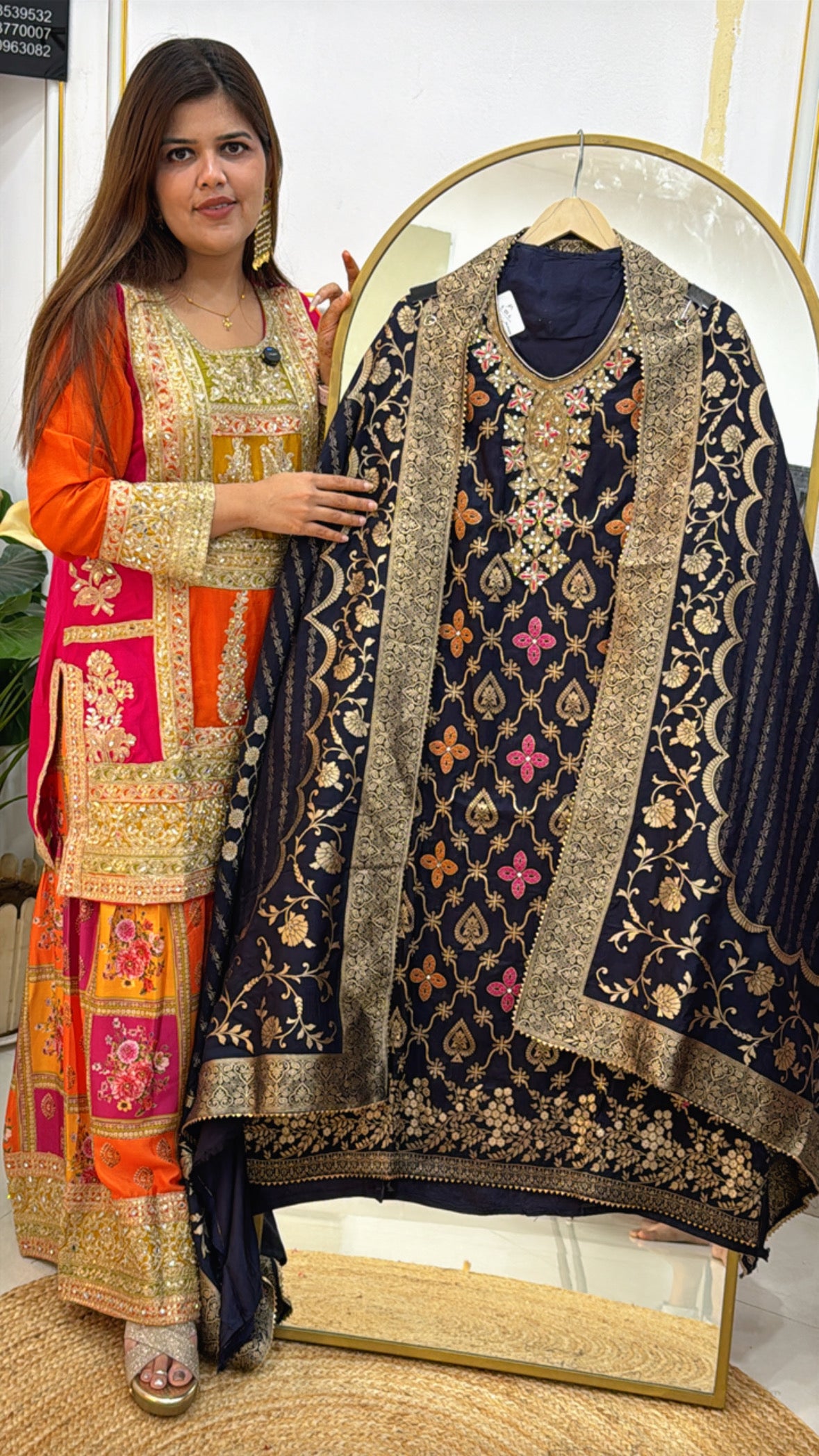 Partywear Pure Silk Suit Material with Handwork &amp; Weaved Banarasi Dupatta GF 449