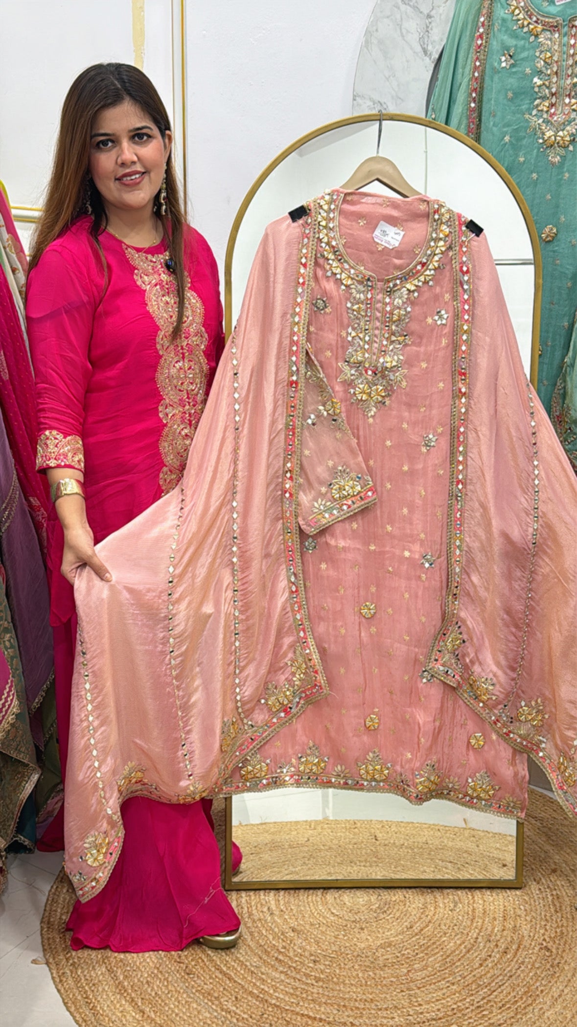 Best seller premium pure gota and mirror detailing suit material for festival and wedding occasion GF557