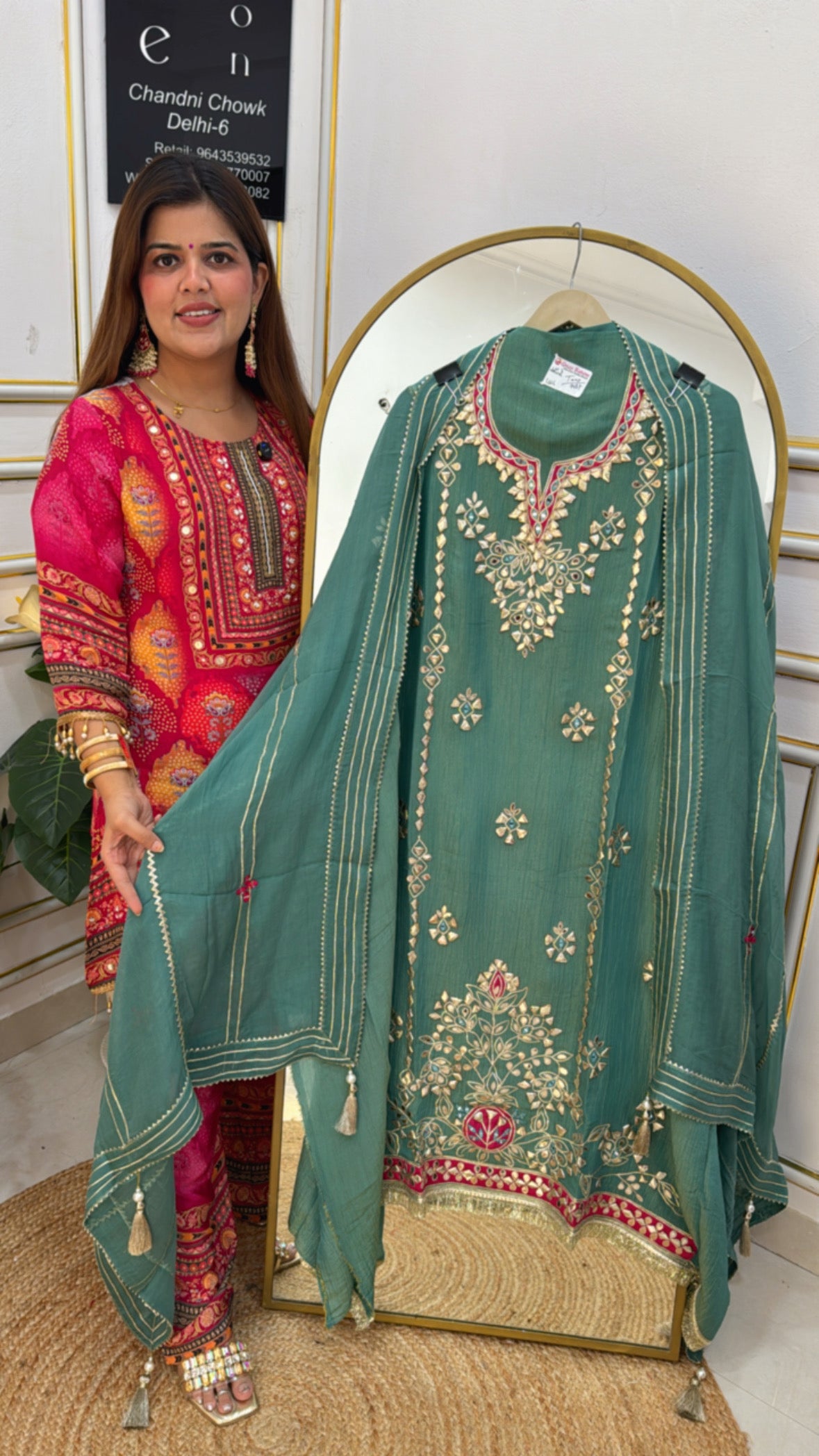 Gota patti special heavy designer premium pure gota work crushed shimmer silk suit material with designer dupatta GF642