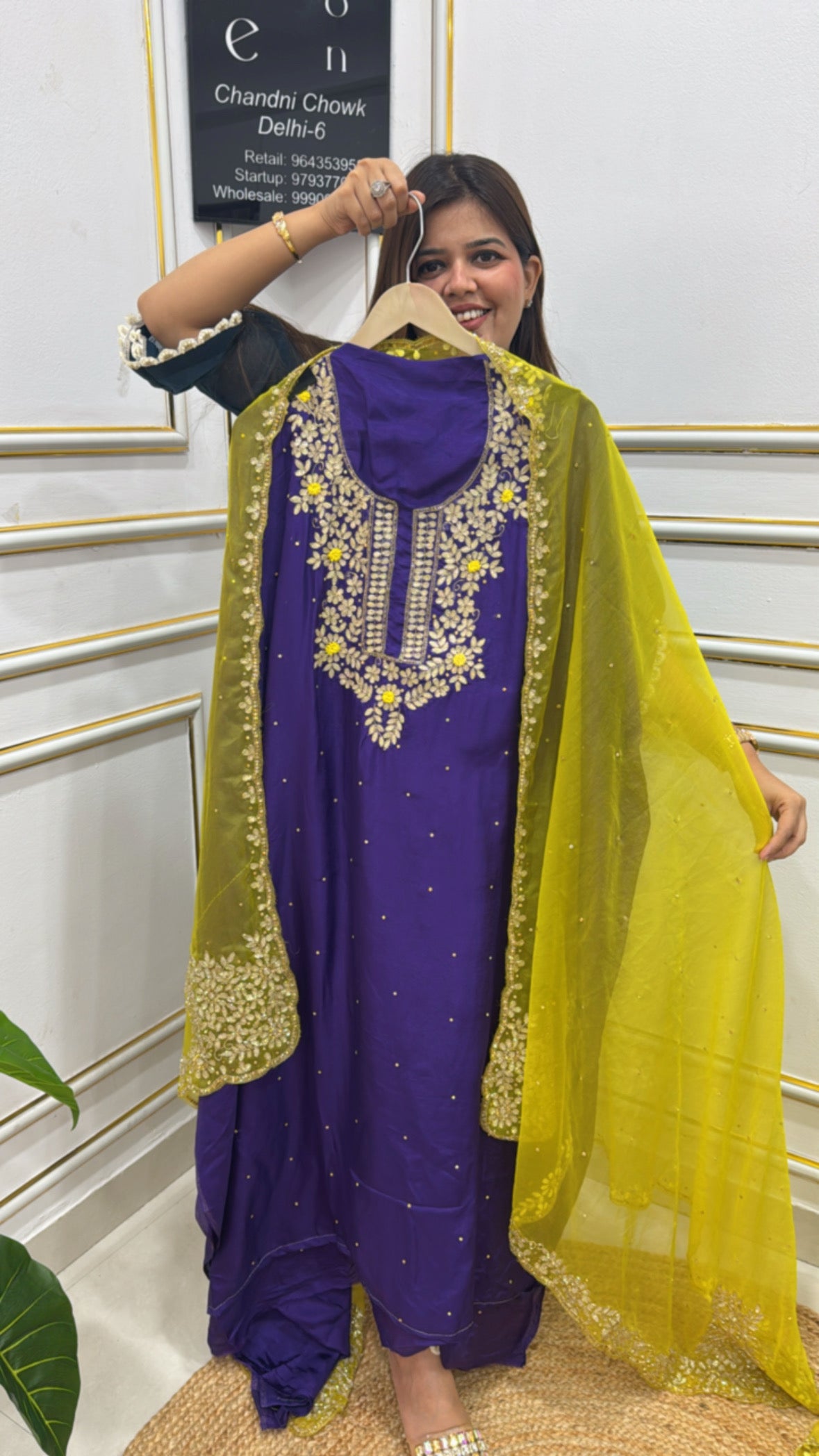 Premium Silk Suit Set with Hand Embroidery &amp; Contrasting Dupatta GF 271