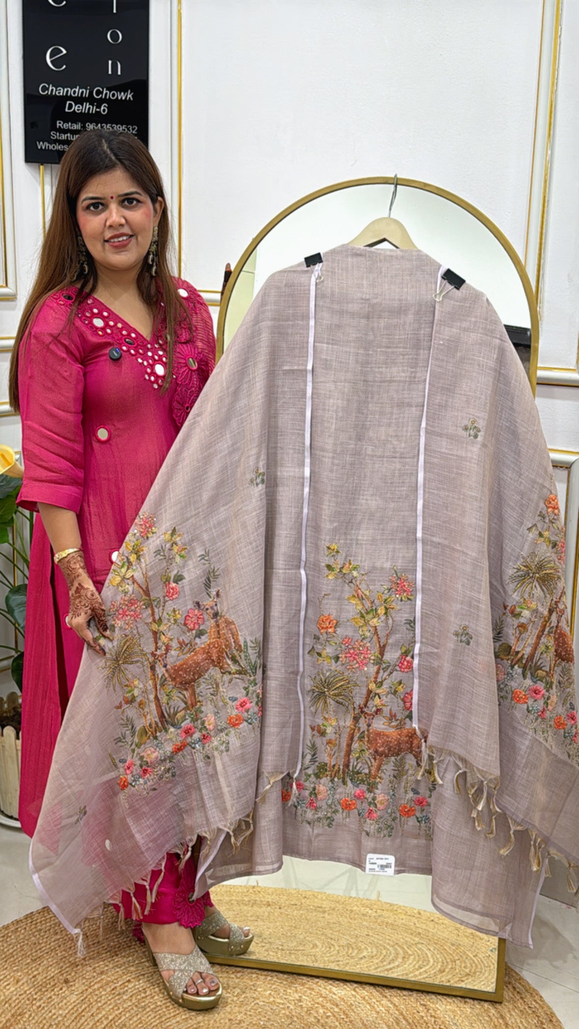 Pure Linen Silk Handcrafted Appliqué Designer Suit Material GF 377