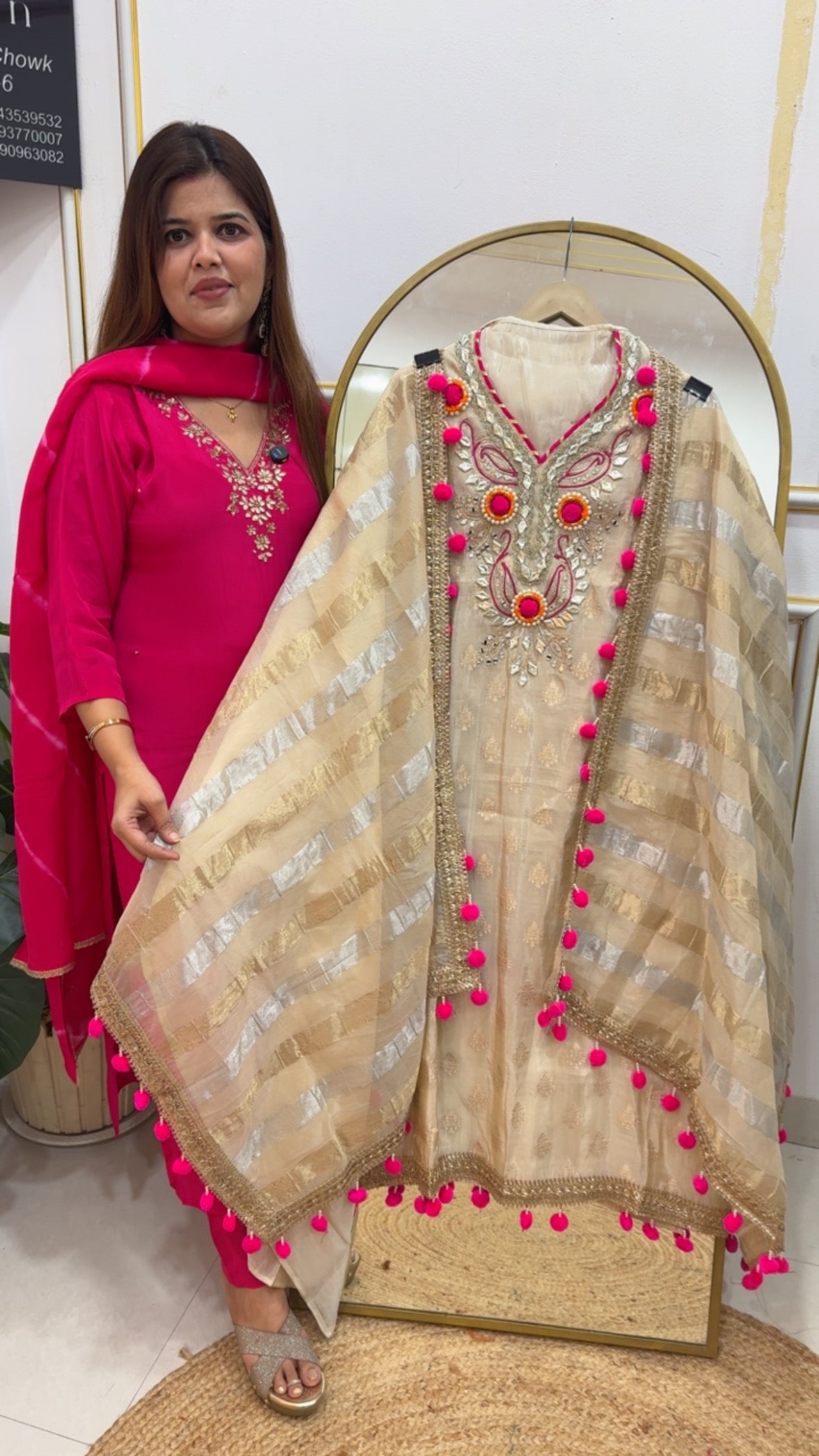 Seasons Special demanded and designer golden ivory latest launch with premium Burberry silk dupatta and all over Pom Pom deatailings GF793