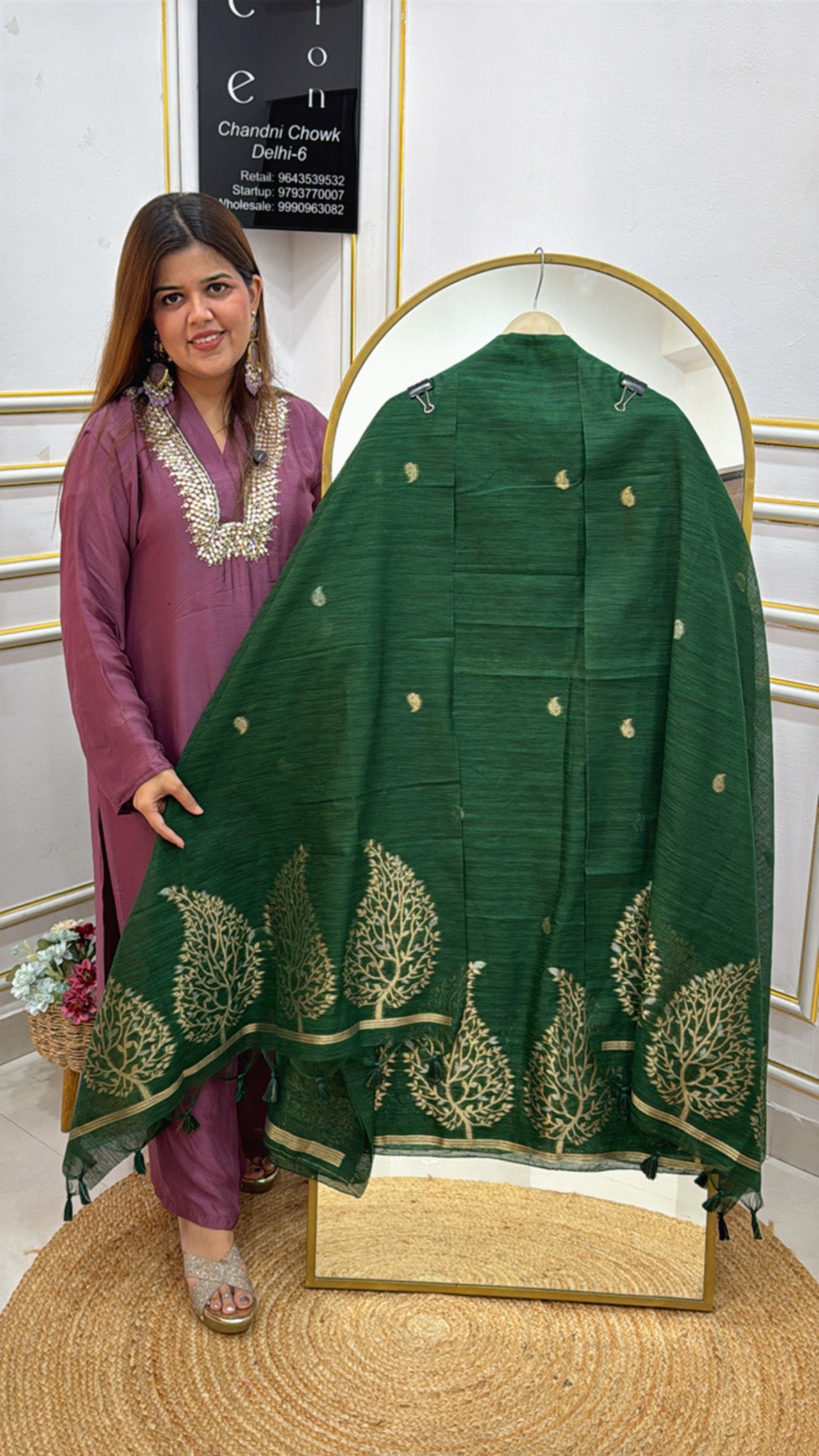 Evergreen Pure Moonga Silk Suit Material with Golden Weaved Kanjivaram Border &amp; Dupatta GF 516