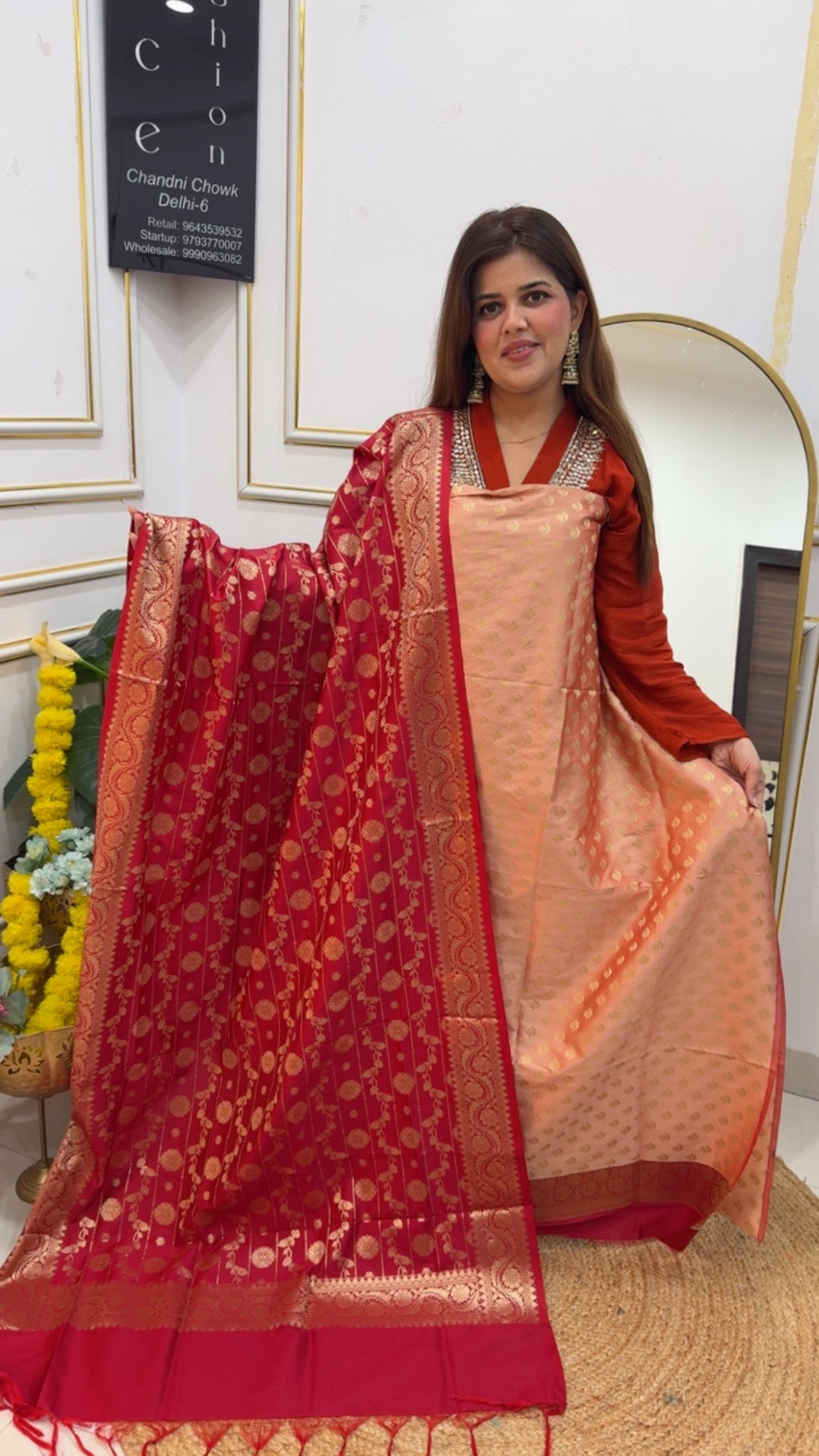 Beautiful weaved silk suit material with full length weaved silk dupatta GF696