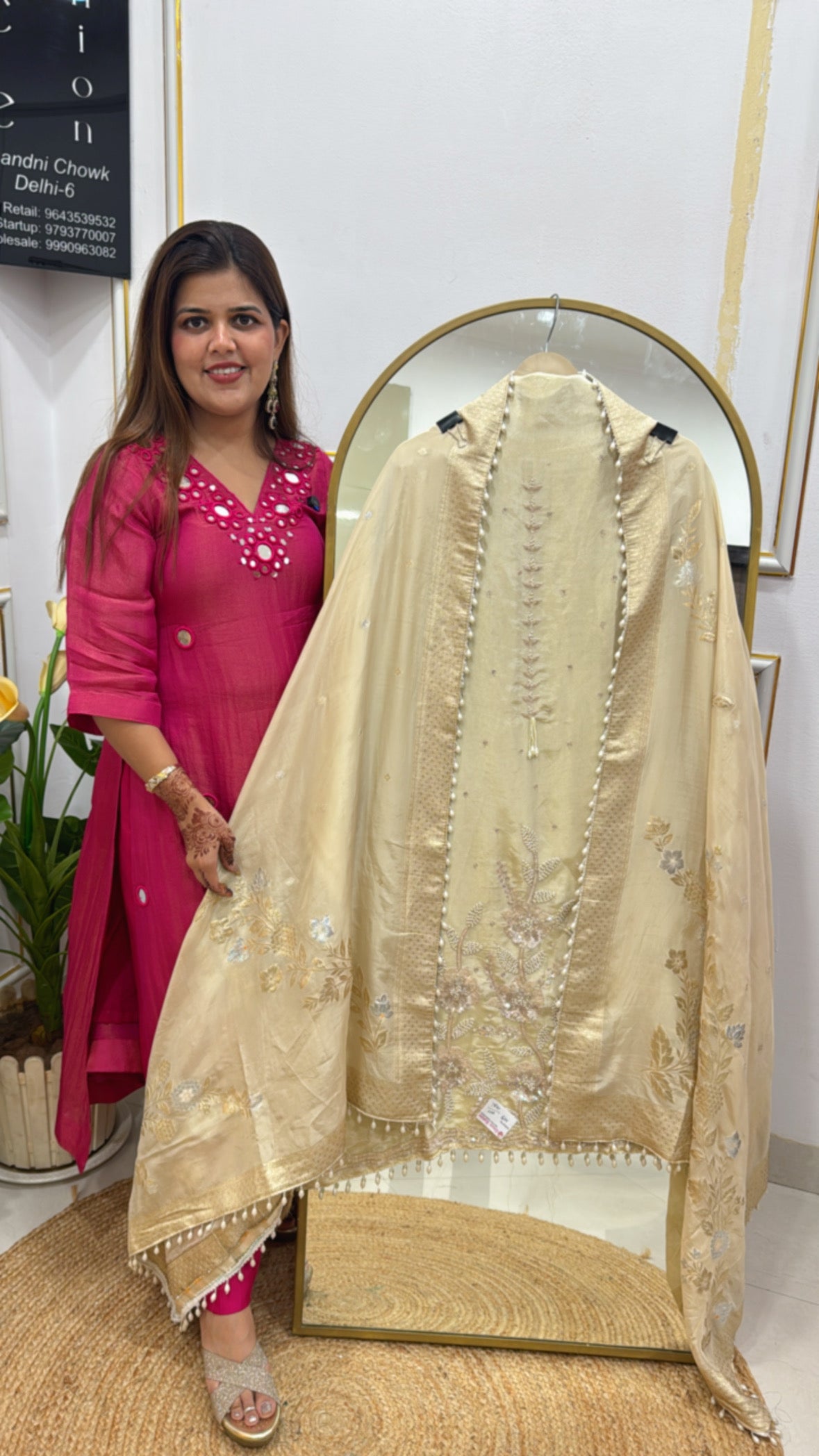 Designer golden ivory pure silk suit material GF 399