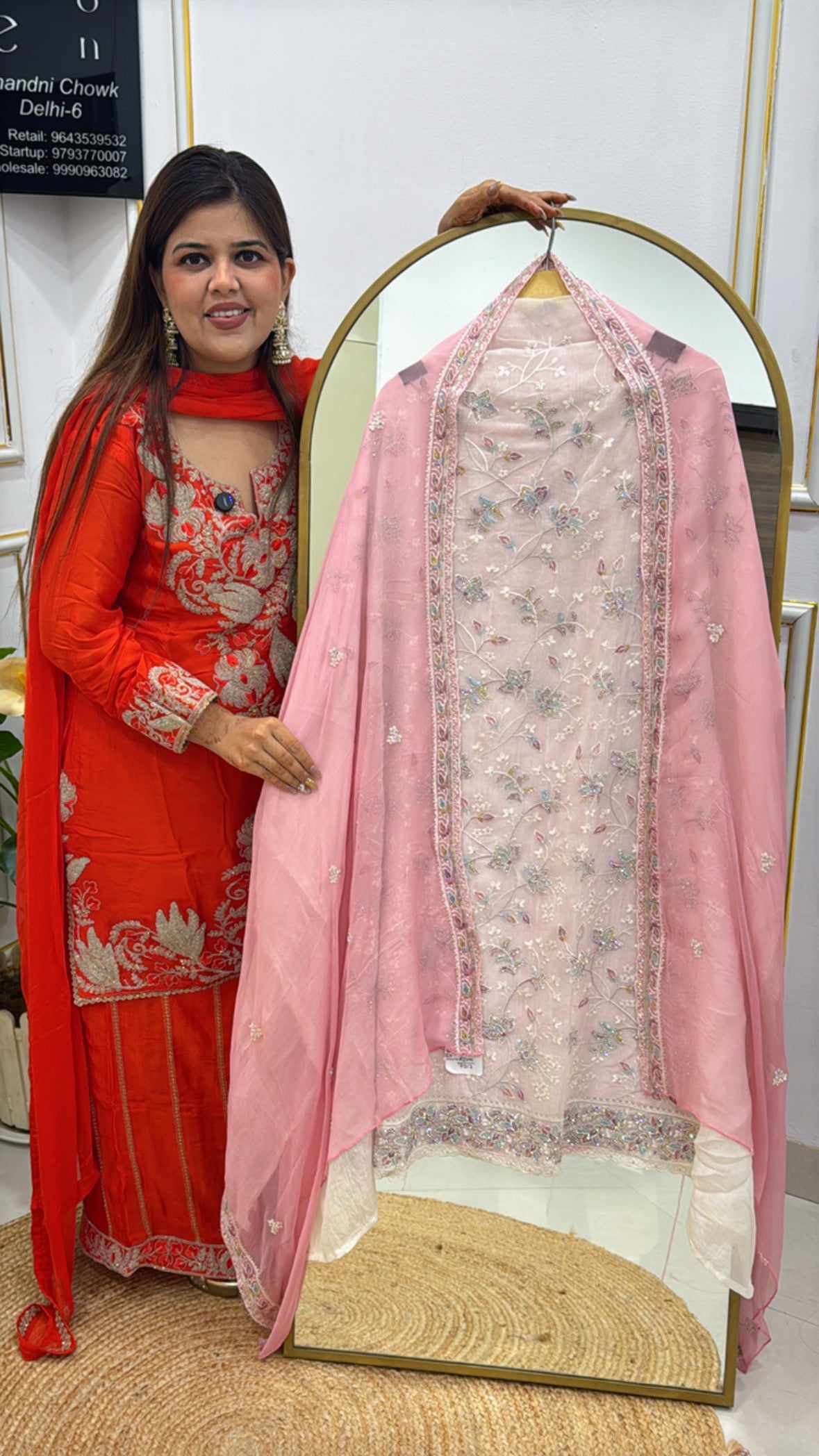 Glass Tissue Organza Suit with Handwork &amp; Chiffon Dupatta GF 280