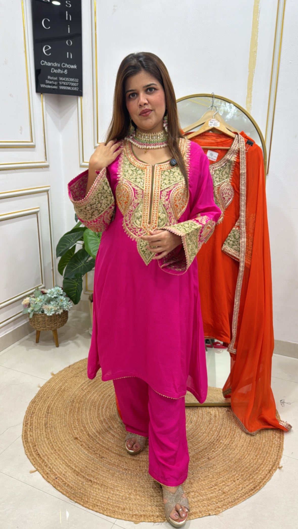 Ready to wear designer pure silk doria zardoji work all over shirt, neck, sleeves along with smart flappers and organza dupatta (fits upto size 44) GF554