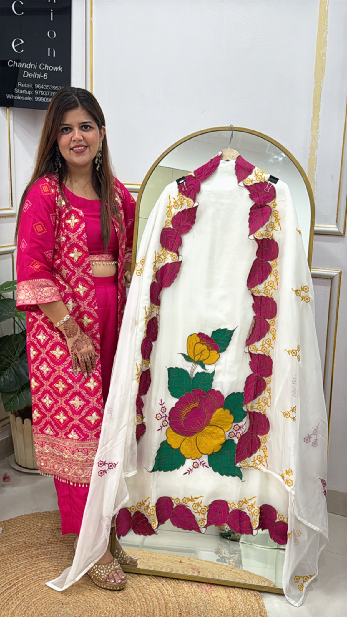 Trending Scalloped Leaf Detailing Pure Organza Suit with Applique Work Designer Dupatta GF 415