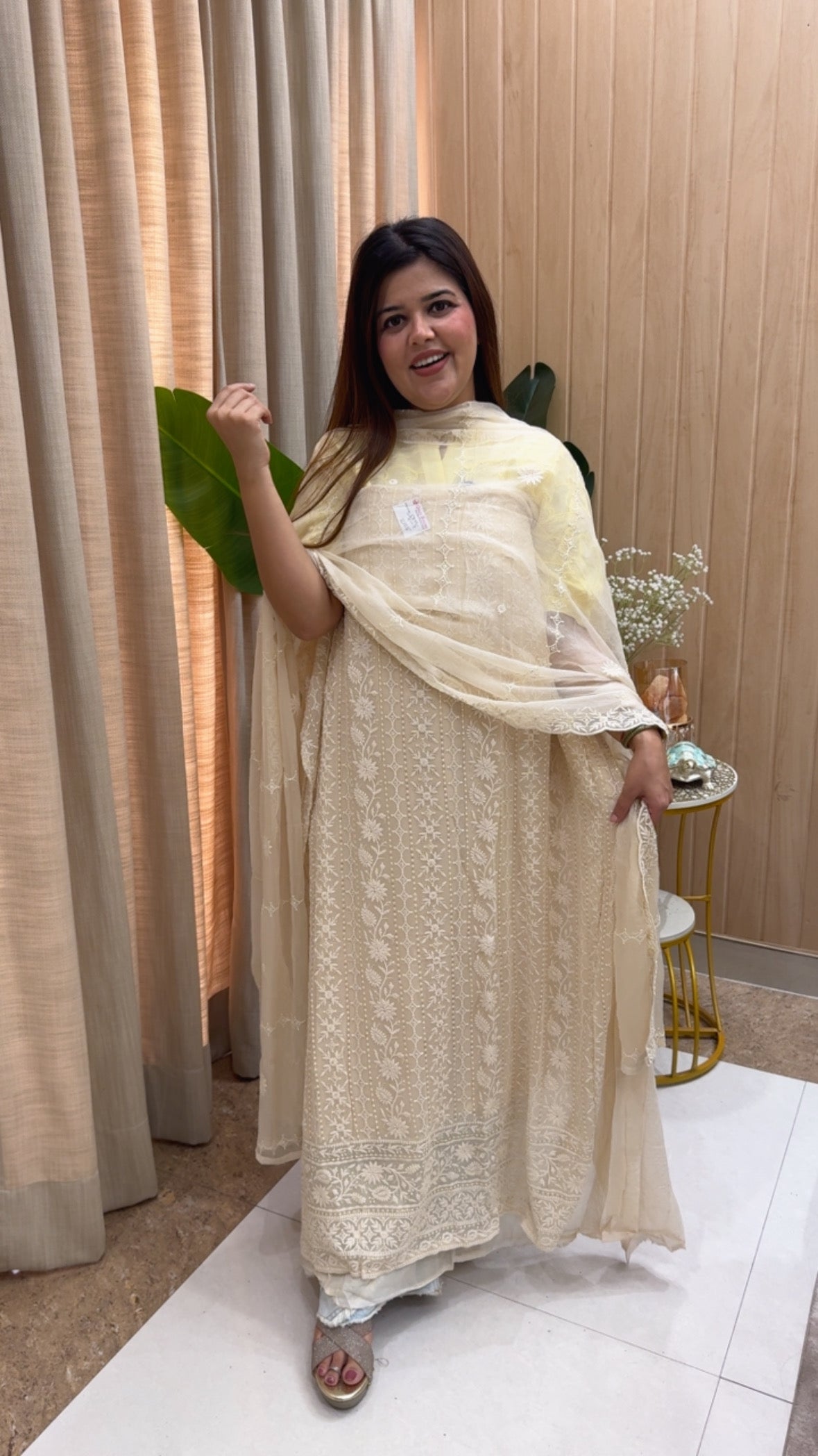 Timeless elegance Lucknowi pure Georgette designer and premium Chikankari suit material with pure chiffon Chikankari dupatta GF1177 Beige