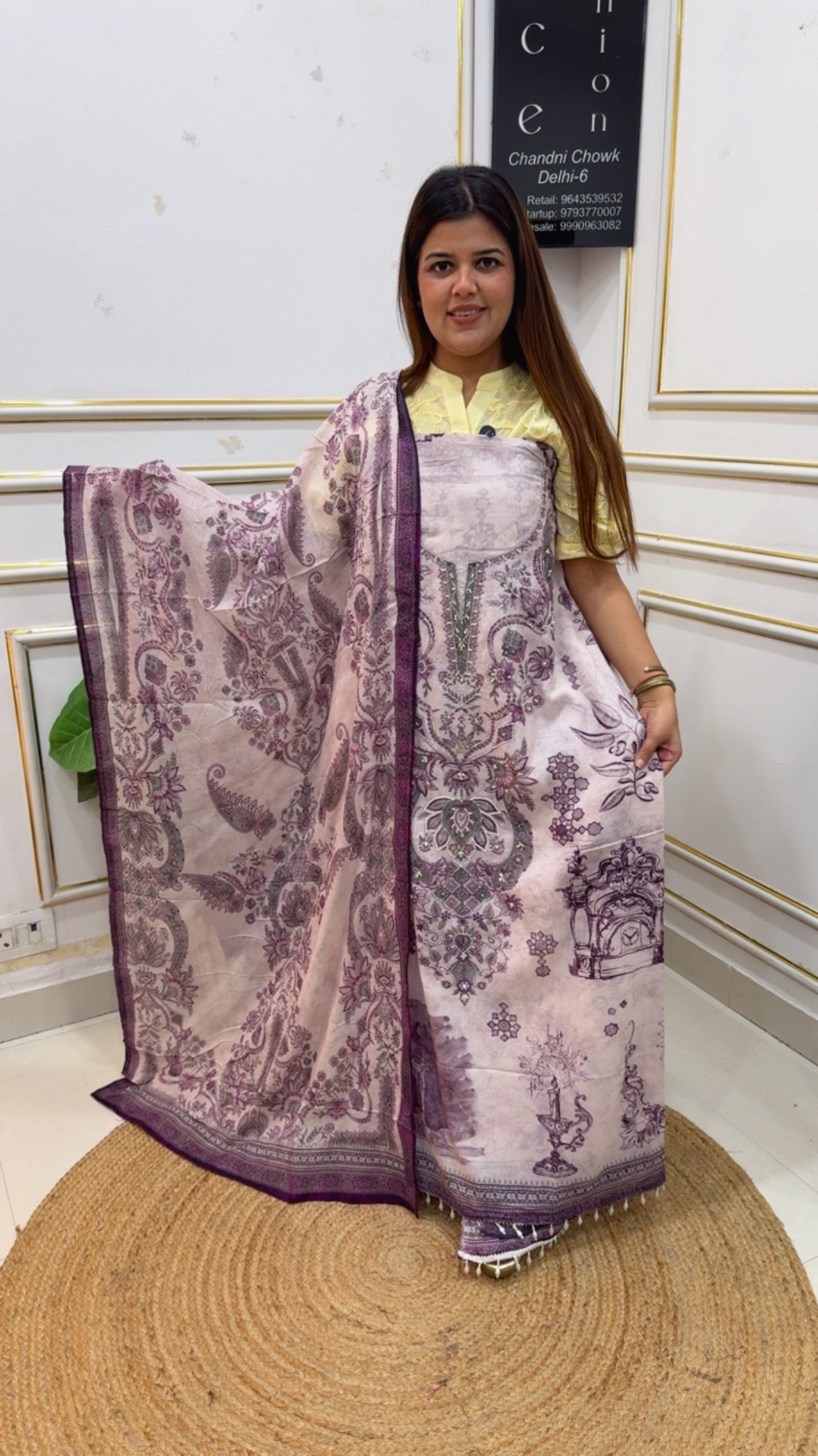 Karachi printed pure Mul cotton premium unique handwork series with premium Karachi style light weight dupatta GF1180 Purple
