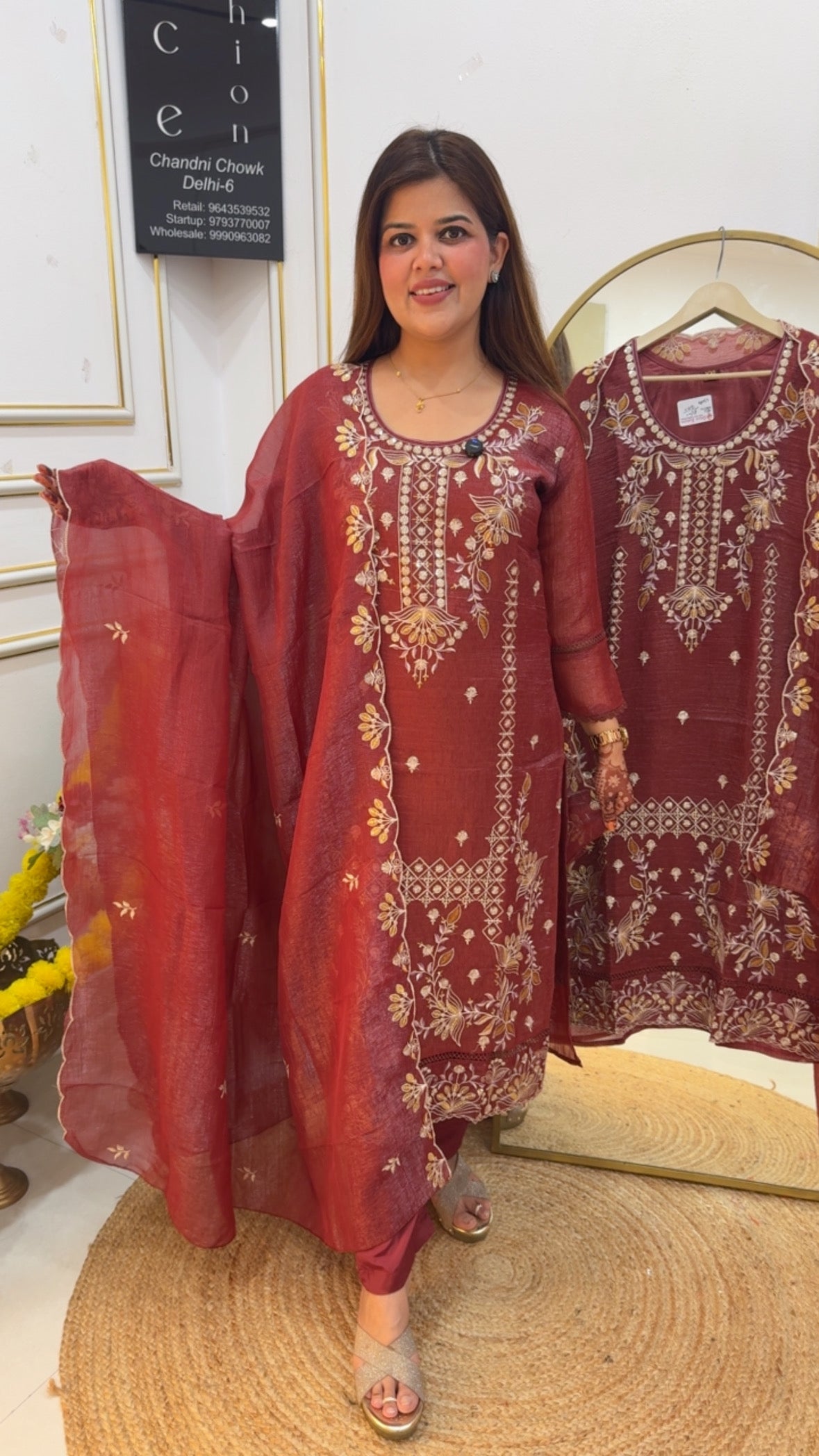 Ready to wear premium pure tissue shimmer silk full embroidered suit GF 745