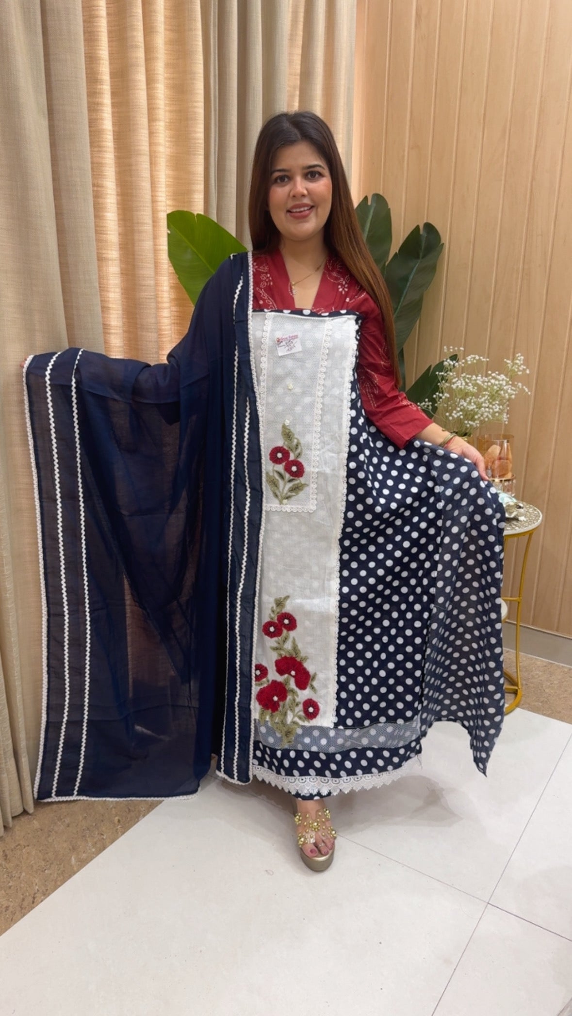 Polka style pure cotton designer summer special pure suit material along with pure cotton dupatta GF1161 Navy Blue