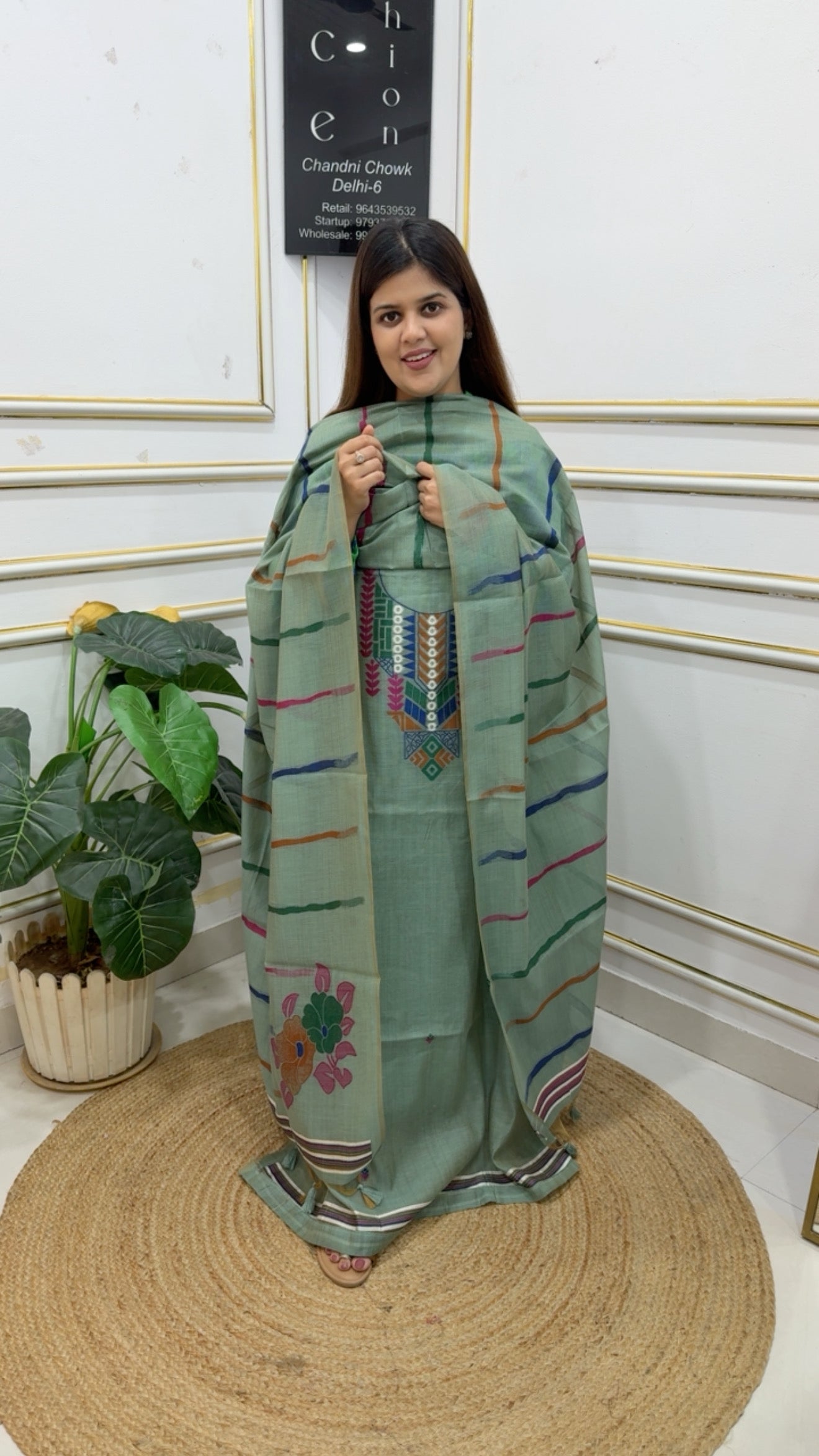 Premium quality best seller pure Moonga silk jamdhani weaved dupatta along with Jamdani neck detailing and premium looking jamdhani dupatta GF1184