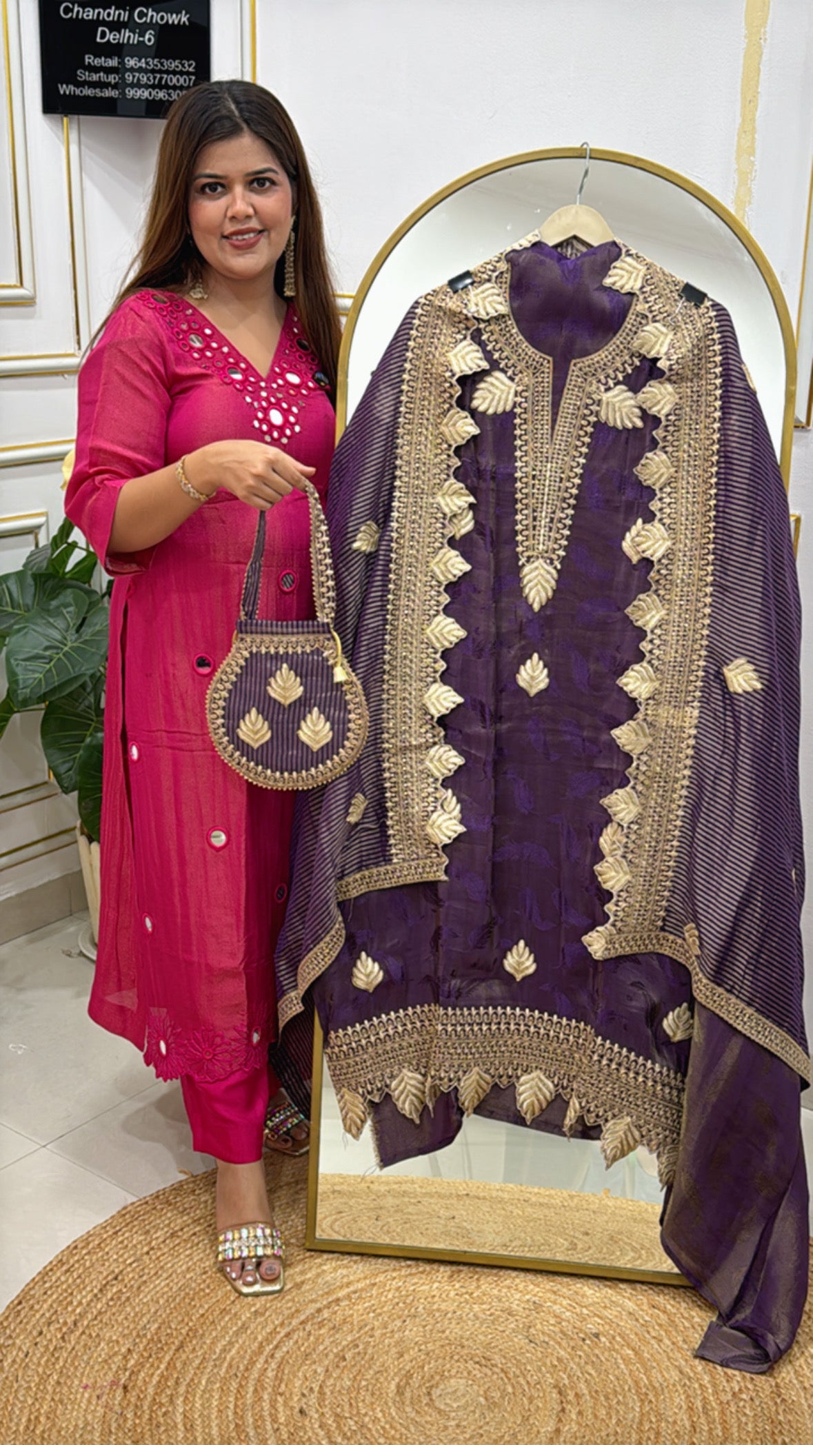 Best seller pure silk light weighted suit material with applique cut work dupatta along with potli GF490