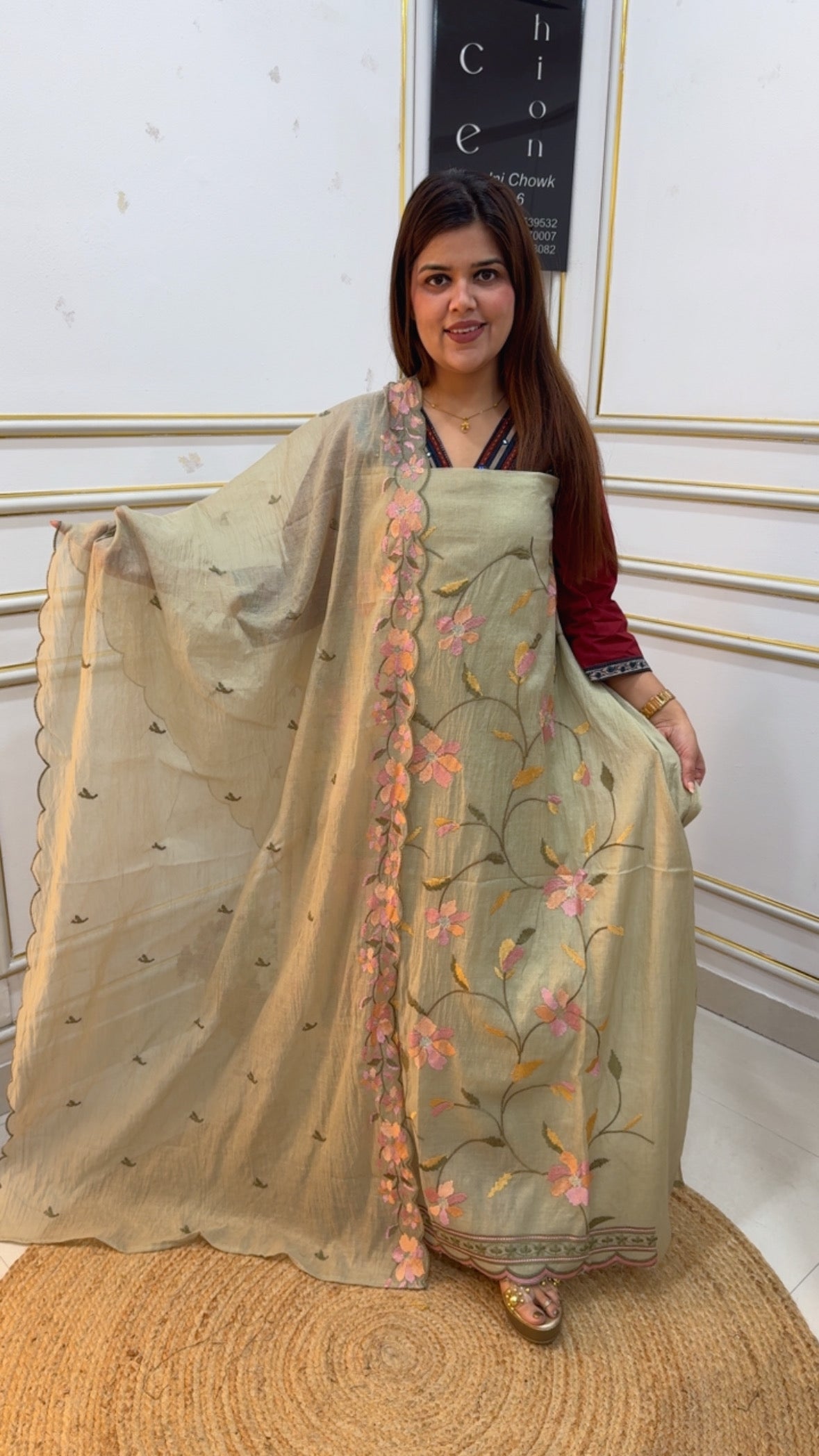 Summer special premium pure Mul French flower embroidery suit material along with Mul Mul dupatta GF1071 SOFT GREEN