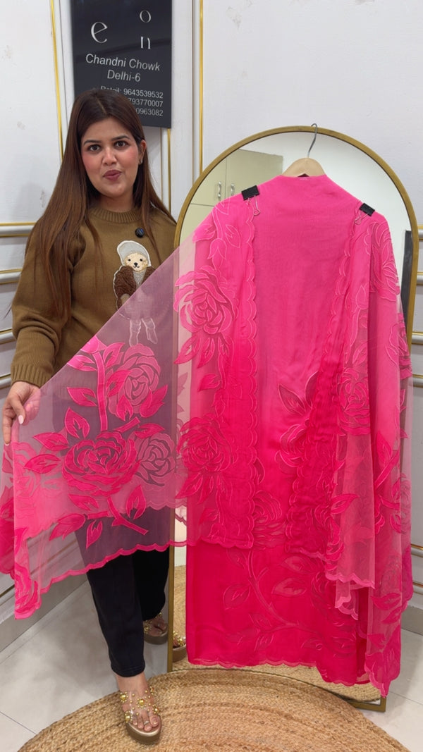 2026 MOST trending ombré style applique work suit material beautiful rose applique work done all over suit material along with beautiful dupatta GF 896