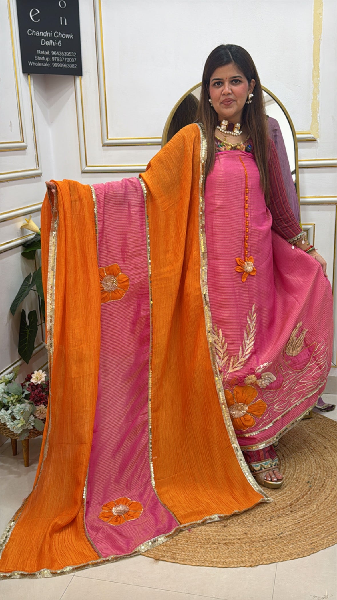 Designer 3d applique work latest creation pure shimmer silk material with designer applique crushed silk dupatta GF627