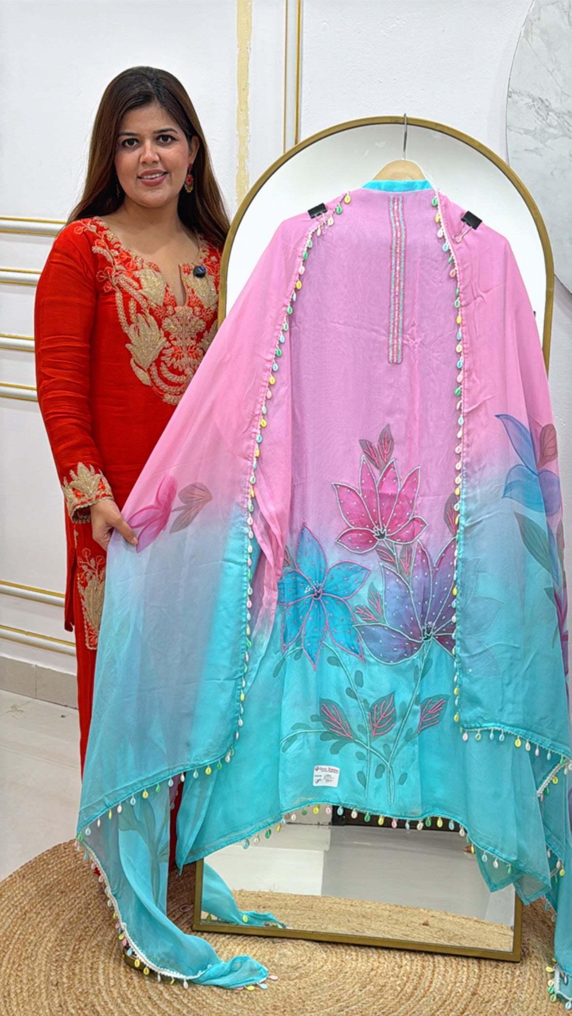 Trending and stylish hand painted pure organza suit material along with hand painted organza dupatta  GF494