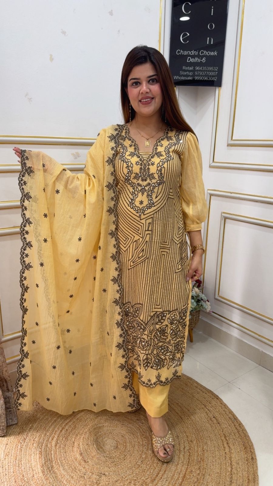 Super premium and classy Mul Mul full embroidery suit material along with pure Mul Mul designer super soft duapatta GF1131 Yellow