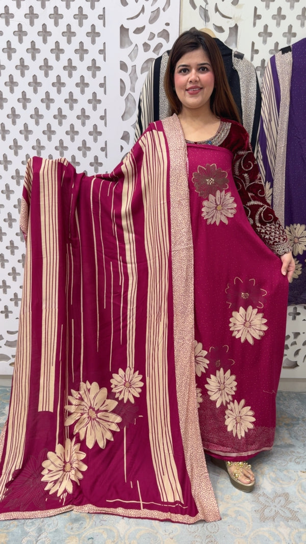 Pure soft and comfortable digital wool warm pashmina suit material with super classy digital printed pashmina dupatta GF843