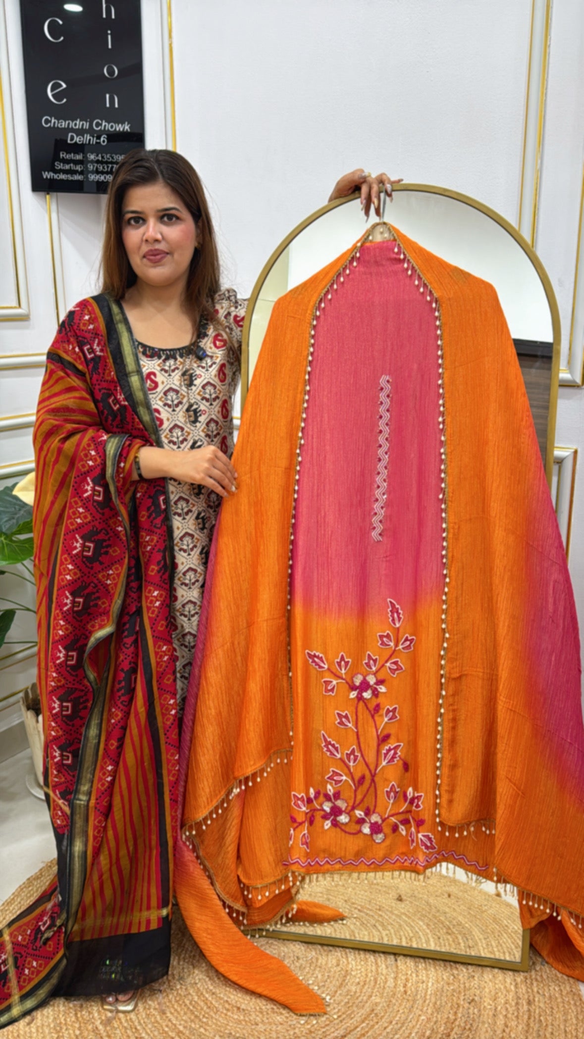 Crushed Shimmer Silk Unstitched Suit Material for Women GF 286