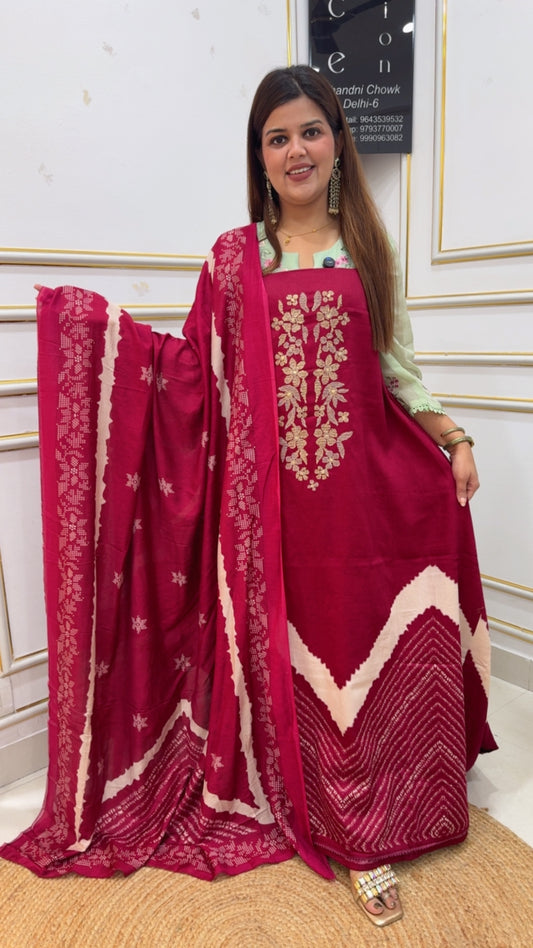 Designer printed royal and classy Mul Mul cotton suit material with Mul muslin classy printed dupatta GF1082 MAROON