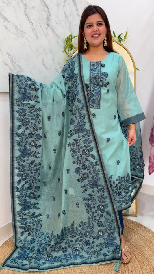 Ready to wear ,pure Moonga silk jamdhani weaved beautiful summer special suit Summerish and classy perfect for casual look GF974