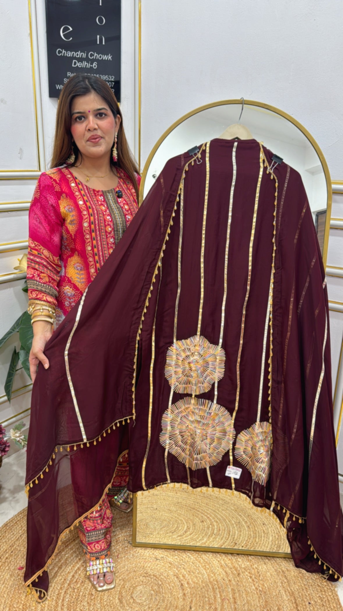 Gota work special super light weighted pure organza silk suit material with organza dupatta all over crystal lace detailing GF637