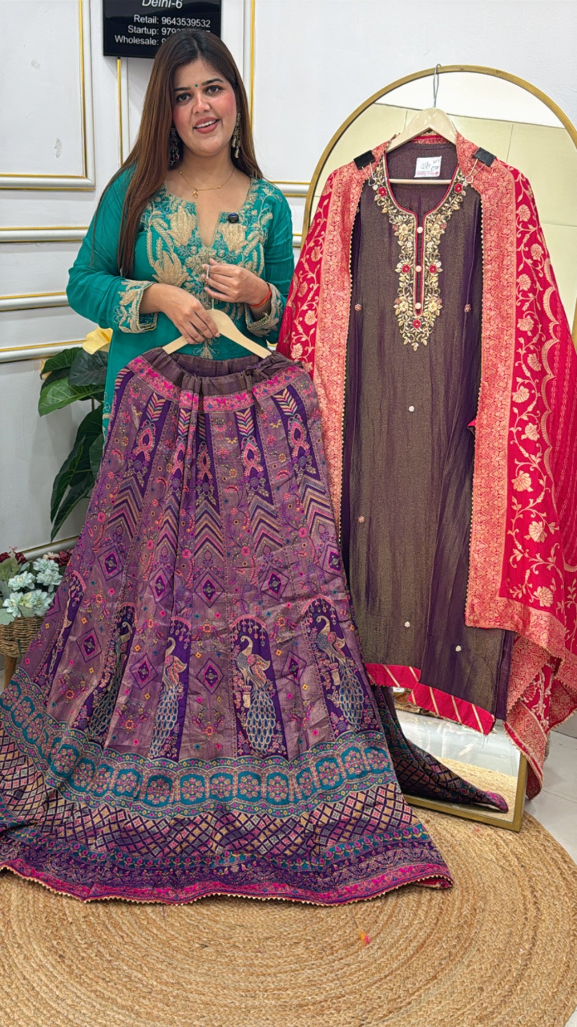 Partywear festival special pure raw silk skirt dress along with pure silk handwork semi stich shirt GF608