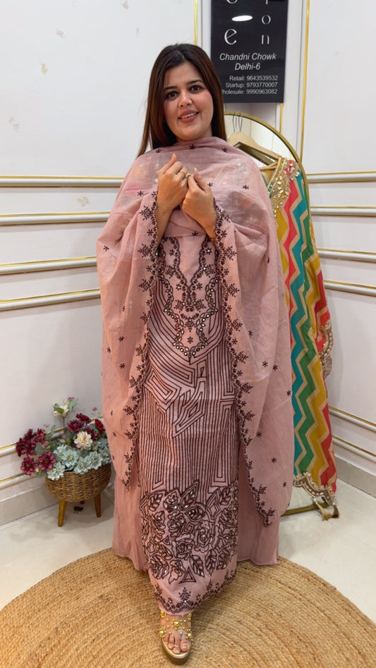 Latest Mul Mul city full thread applique work designer unstitched suit material along along with Mul cotton dupatta GF 1049 Purple