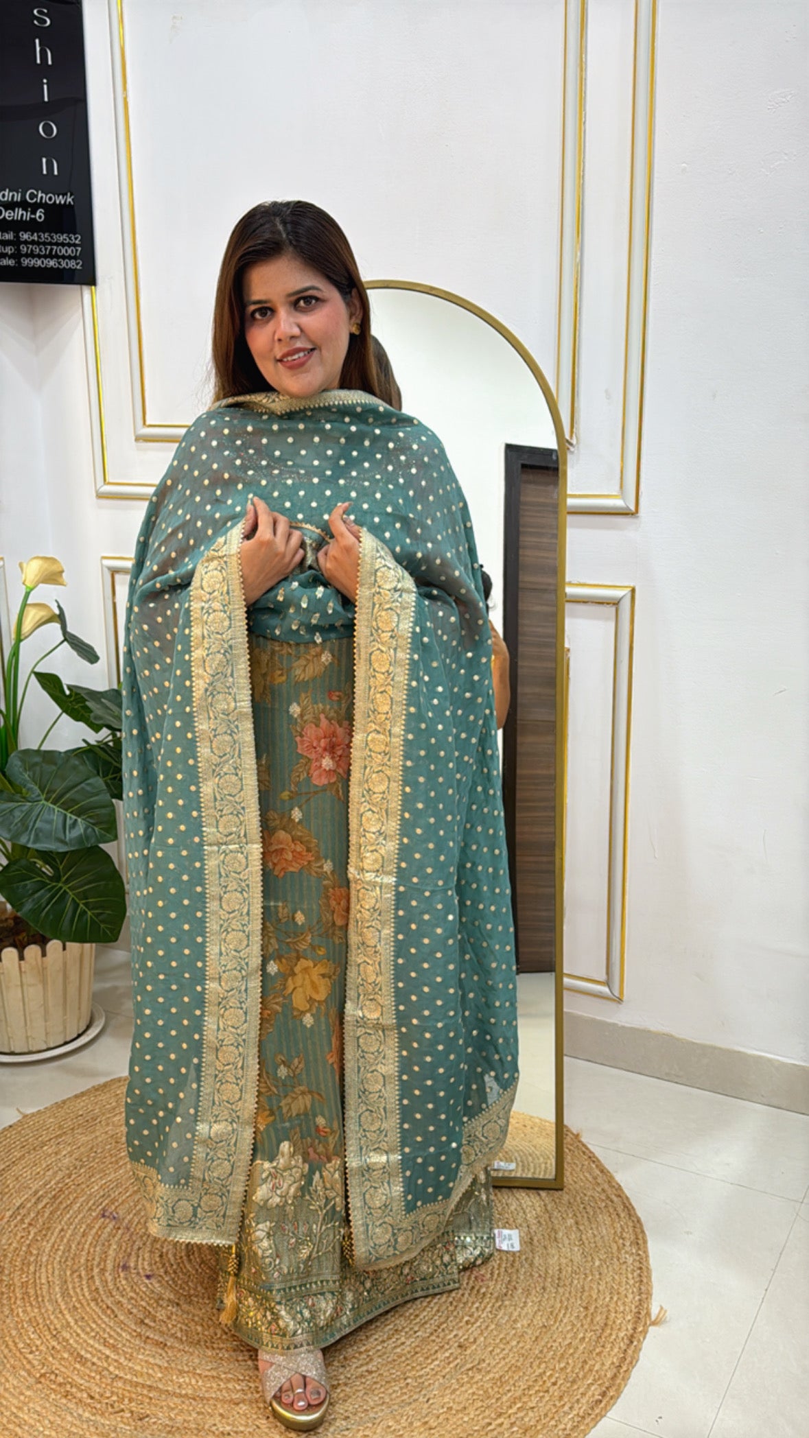 Premium Burberry Silk Suit Material with Gold Weaving and Digital Karachi Print GF 347