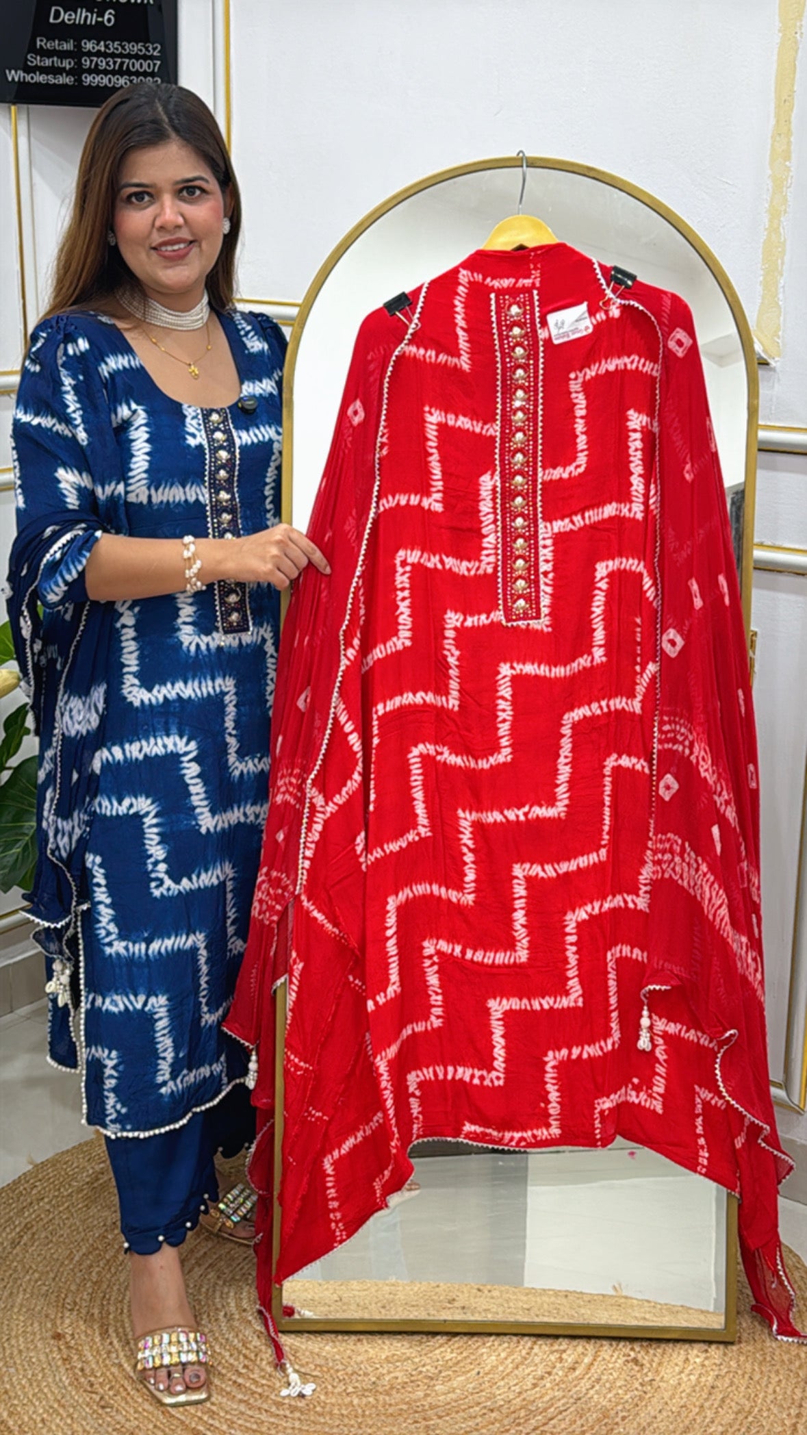 Vibrant Designer Shibori Printed Pure Crepe Suit Material with Bandhej Chiffon Dupatta GF 567